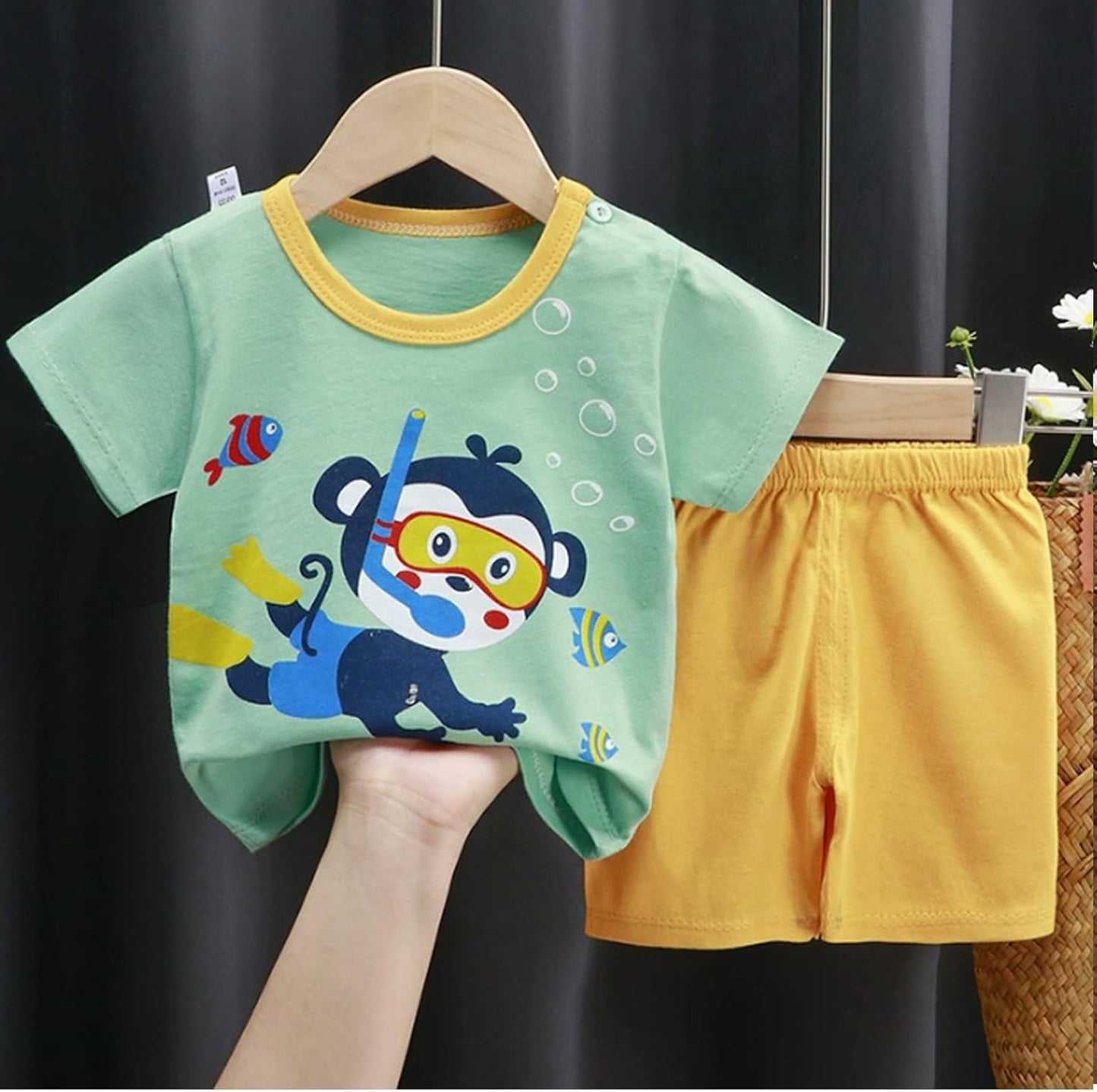 Baby Toddler Boys 4 Pieces T-shirts and Shorts Dinosaur Tops & Shorts Summer Outfits