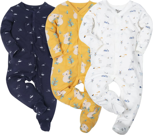 Baby Boys Girls Cotton Footies Multi Pack Long Sleeve Baby Footed One-Piece Jumpsuit Multi Pack