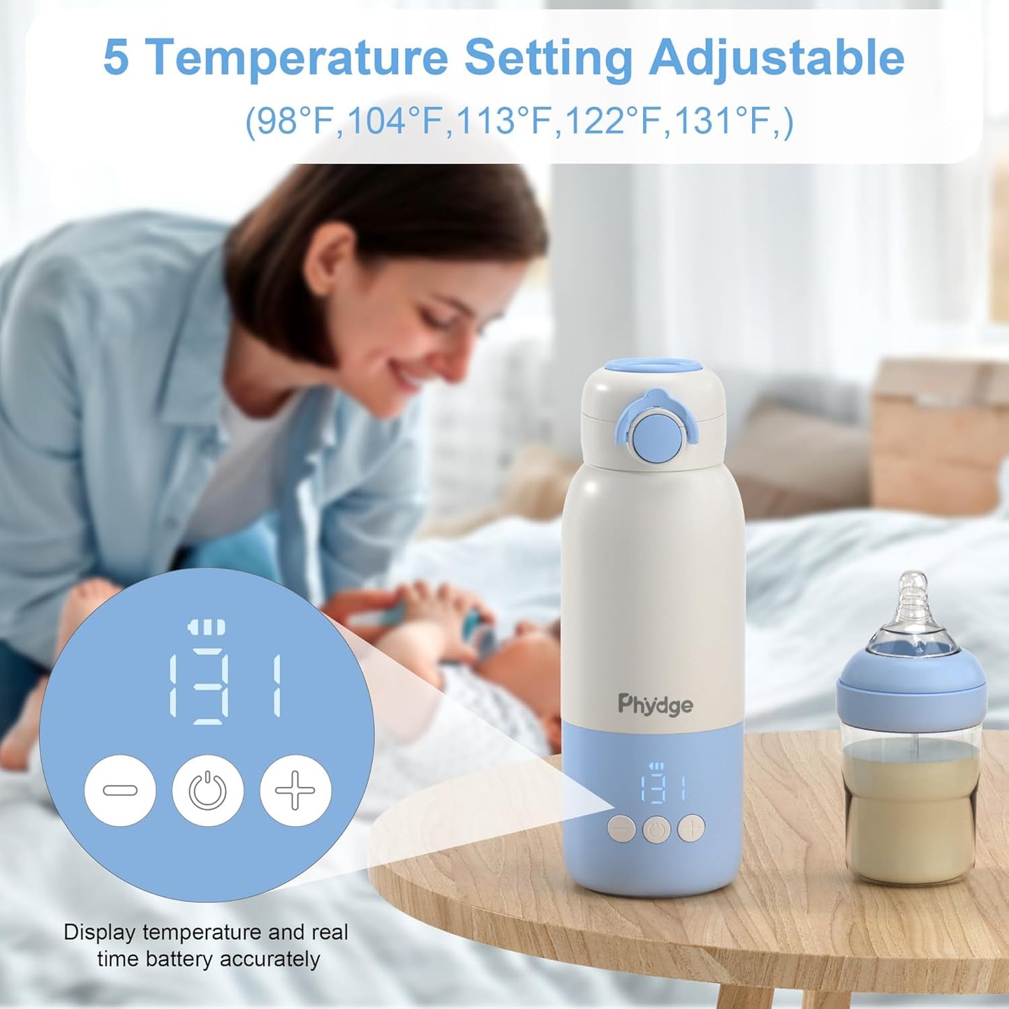 Portable Bottle Warmer for Travel,12.5oz Cordless Baby Milk Warmer on The go for Formula,Breastmilk,Water,3 Mins Fast Heating & Precise Temp Control Travel Essential