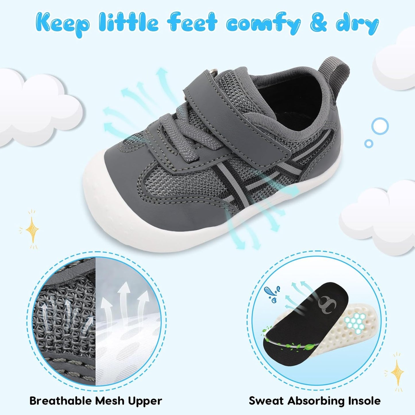 Scurtain Baby Shoes Boy Girl First Walking Shoe Infant Crib Breathable Sneakers Lightweight Barefoot Shoes for Babies