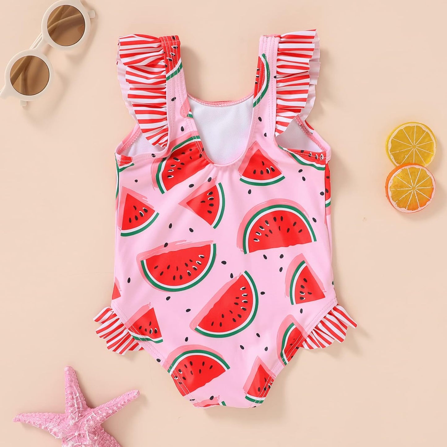 Tiny Cutey Toddler Girl Swimsuit Ruffled Stripe Sleeveless Swimwear One-Piece Baby Girl Bathing Suits