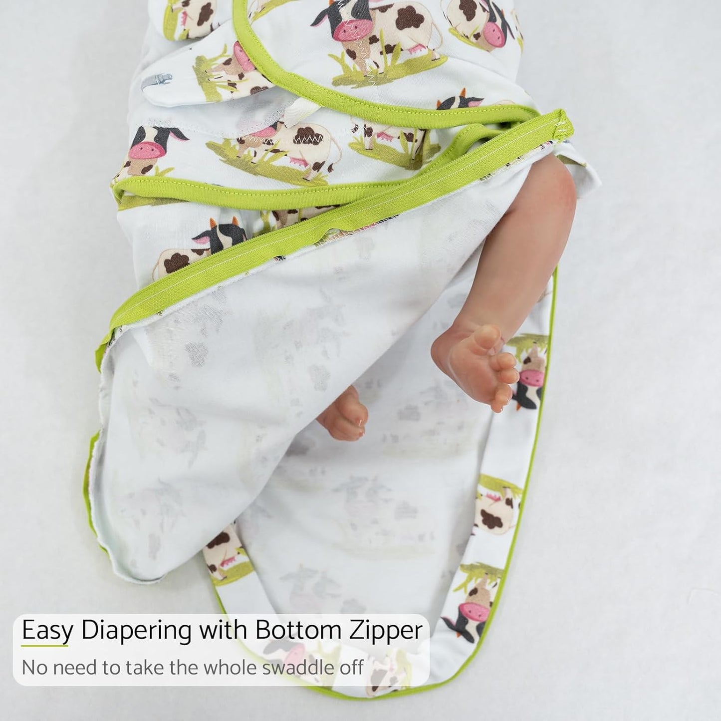 LollyBanks Baby Swaddles, 100% Organic Cotton Swaddle for Newborns Boys and Girls, 0-3 Months Swaddle Sacks with Easy Change Zipper, Baby Registry (Cow Print)