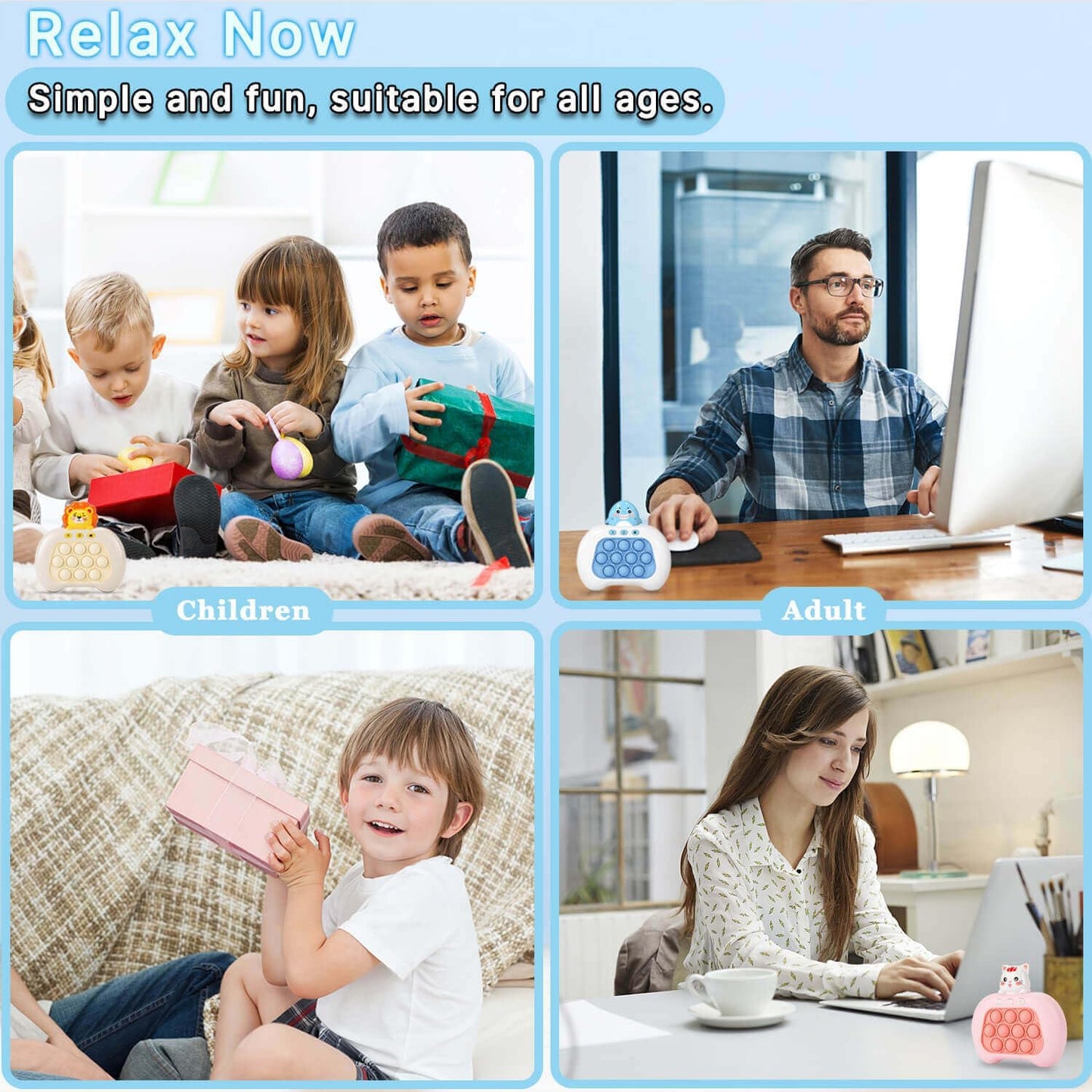 Fast Push Pop Game It Fidget Toys Pro for Kids Adults, Handheld Game Machine, Squeeze Poppet Sensory Electric Quick Push Bubble Toy, Birthday Gifts for Boys Girls Teens （Shark）