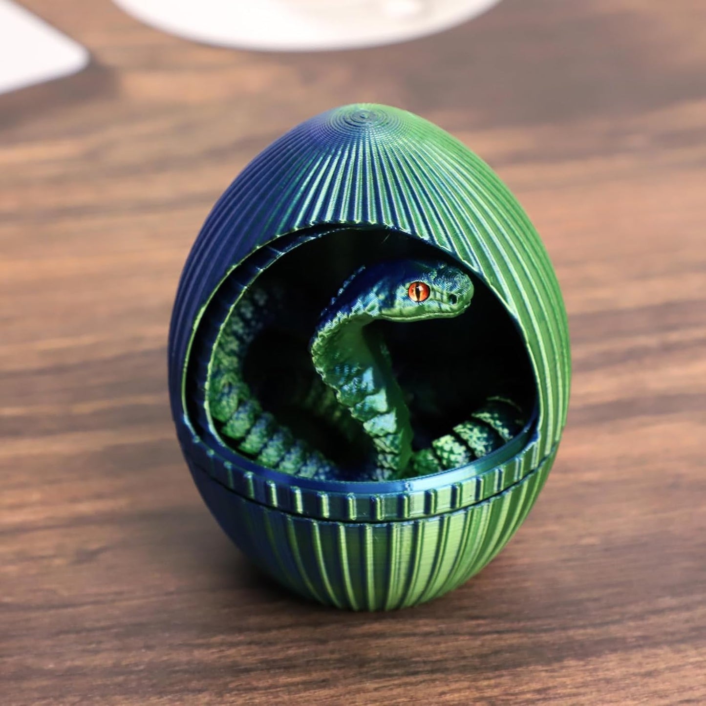 3D Printed Snake Egg, 3D Printed Fidget Animals,3D Crystal Snake Flexible Joints Home Decor Executive Desk Toys,Home Office Decor Executive Desk Toys for Autism/ADHD (Blue+Egg)