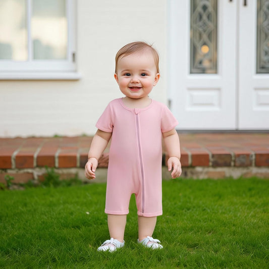 Merqwadd Baby Boy Girl 2 Pack Romper Short Sleeve Zipper Jumpsuit Plain Summer Clothes