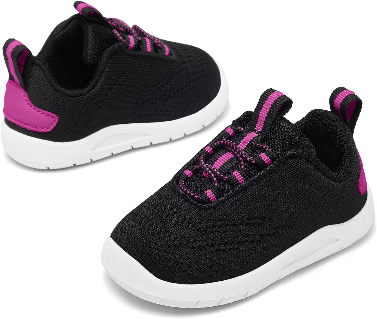 MORENDL Toddler Slip On Sneakers Baby Walking Shoes Non-Slip Breathable Unisex Pink Mesh Lace-Up Athletic Sneakers Infant Running Shoes