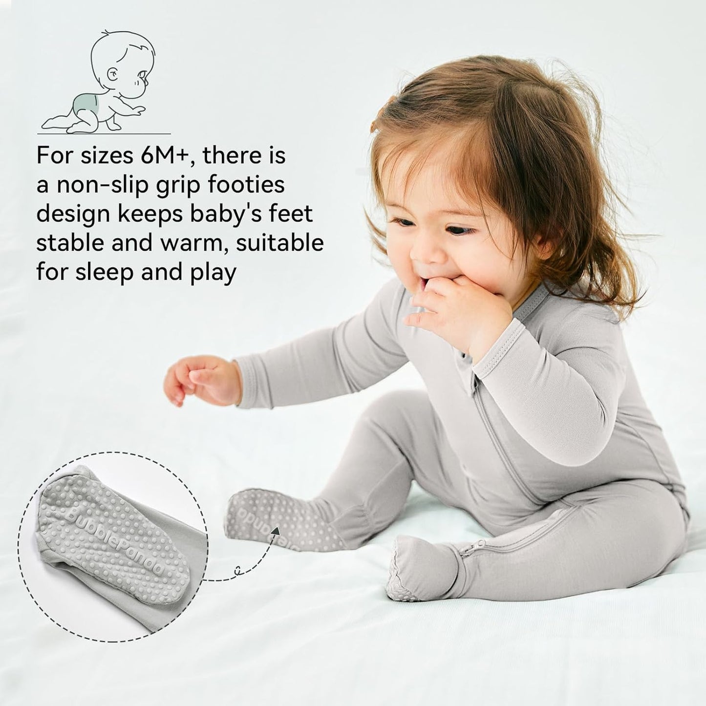 BubblePanda Rayon Made From Bamboo Baby Pajamas Baby Clothes for Boys Girls Unisex Zip-Front Non-Slip Onesie Sleeper