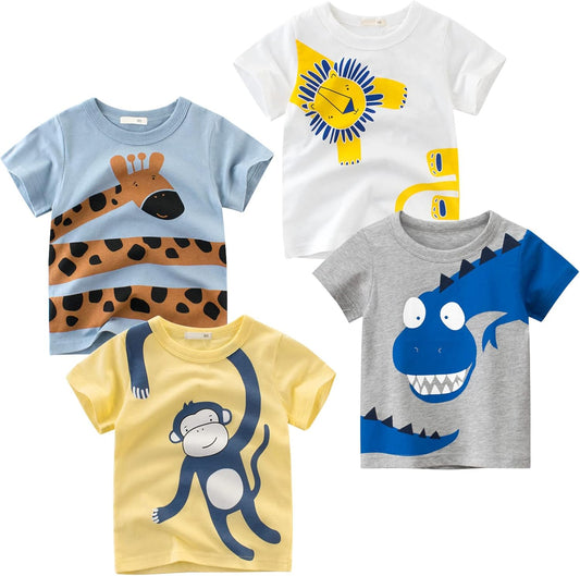 Boys' 4-Pack Excavator Short Sleeve Crewneck T-Shirts Top Tee Size 2-7 Years Toddler Boys' Value Pack Cotton T-Shirt
