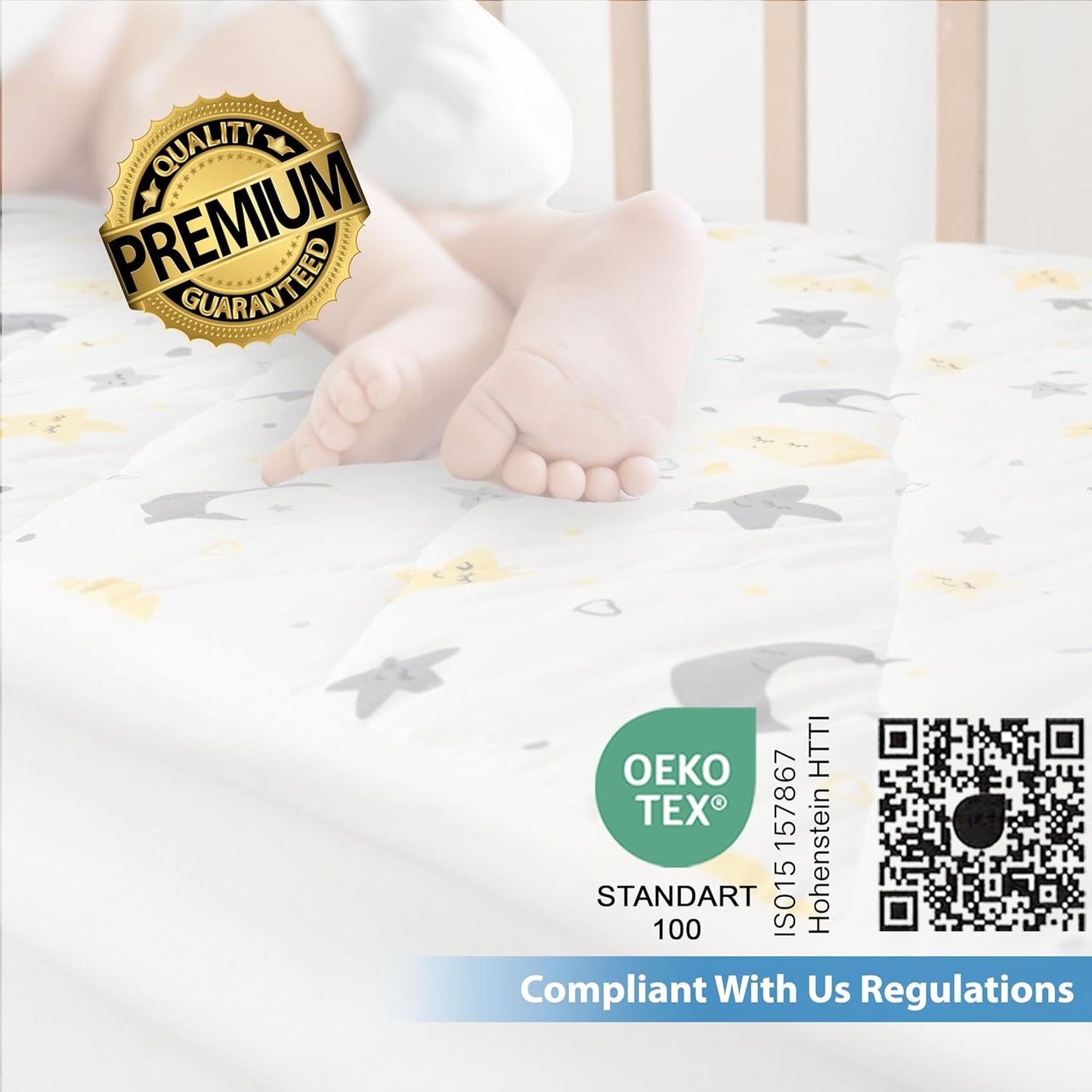 Waterproof Crib Mattress Protector Sheets,%100 Cotton Fabric, Absorbent Crib/Toddler Mattress Protector, Quilted, Certified, Noiseless Machine Wash, Moon&Star Pattern 52"x28" (Small Single, 1, Pack)