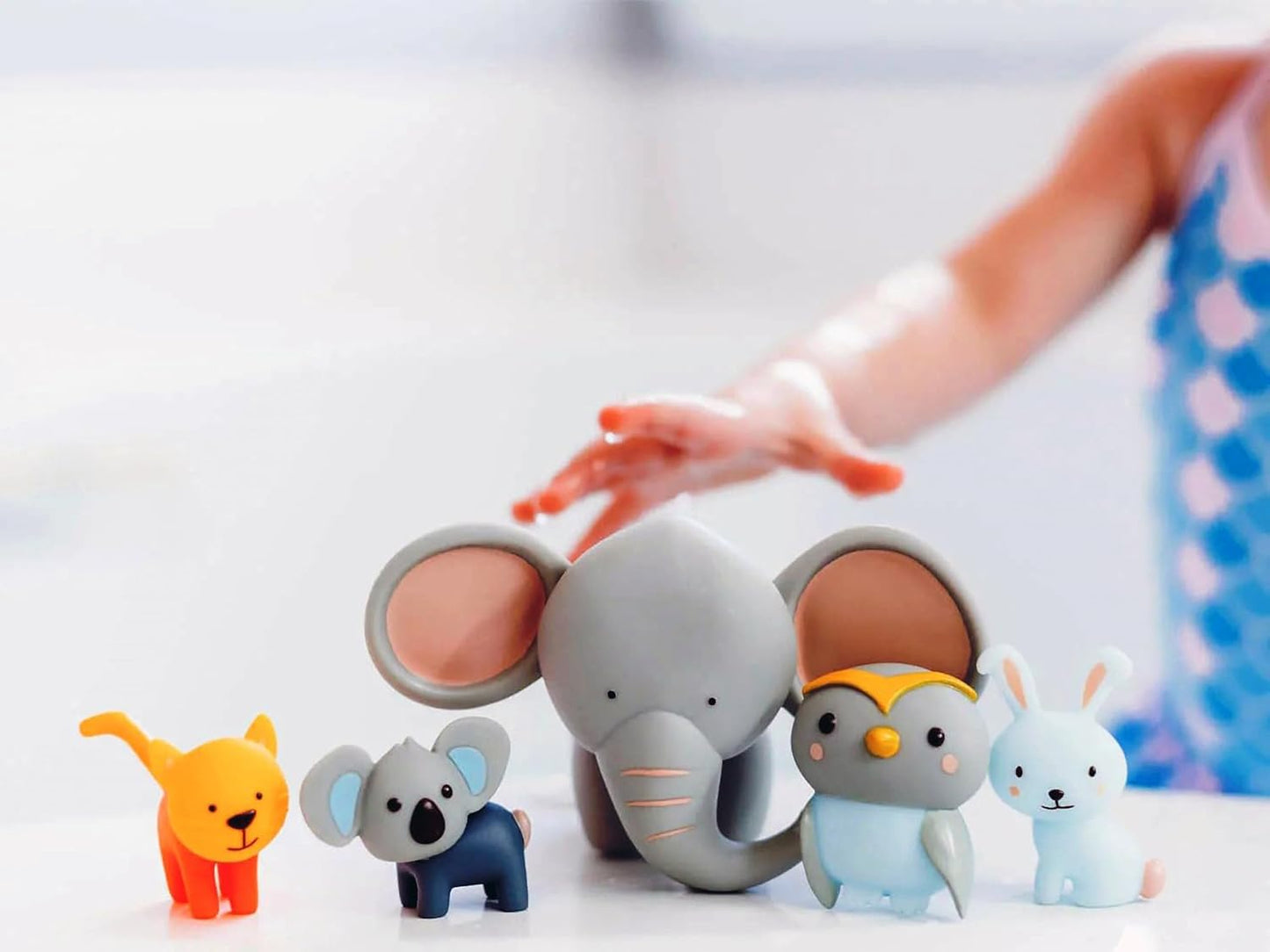 SplashEZ Animals Bath Toys for Toddlers, Mold Free Bath Toys for Kids, No Hole for Water Soft Durable Elephant Play Set for Bathtub, Pool, Shower Boys & Girls, No Mold, Ages 0-1-3-4-5-6-8
