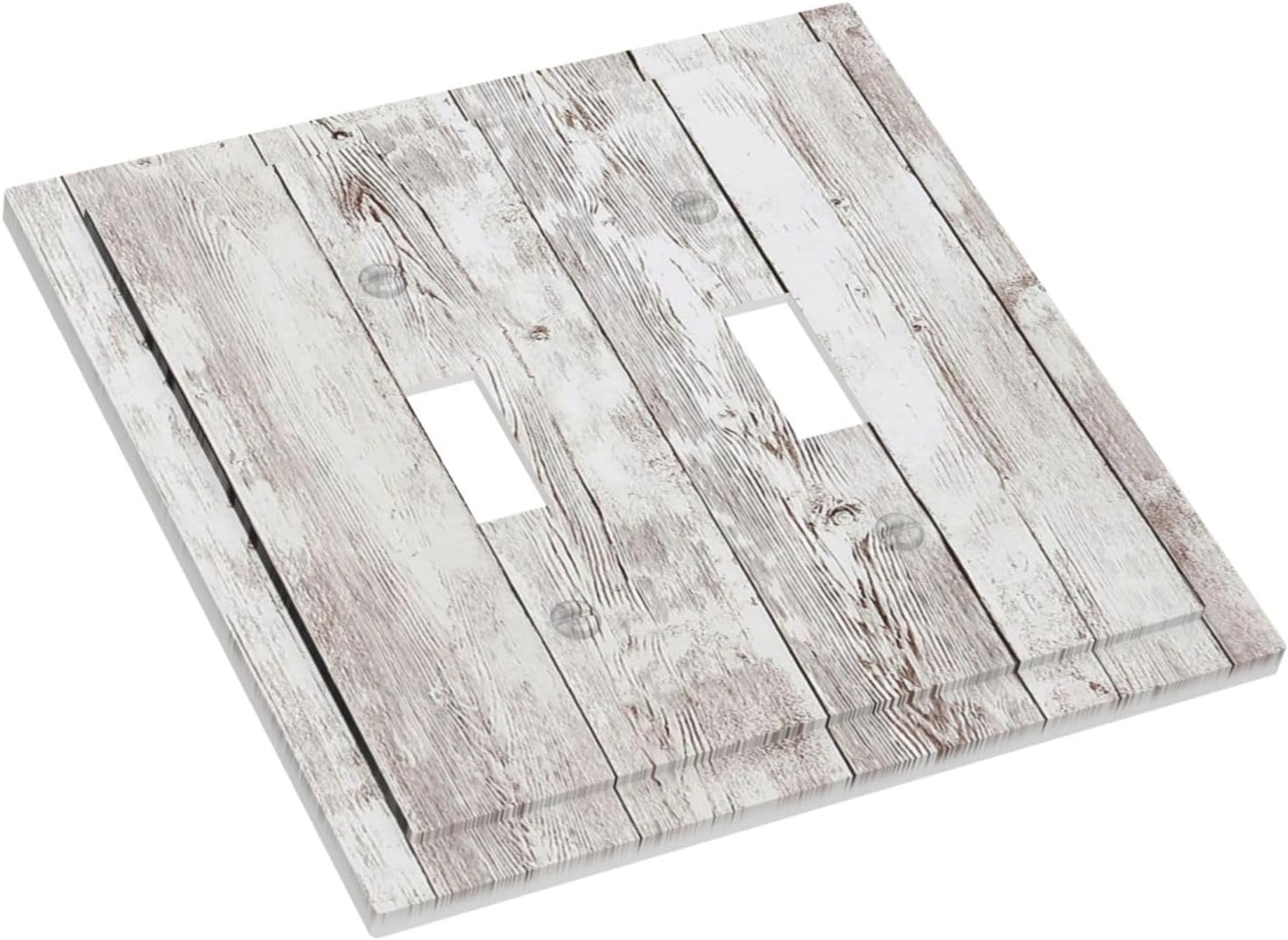 Decorative Switch Plates Rustic Vintage White Wood Grain 2 Gang Double Toggle Outlet Light Switch Cover Wall Plate Electrical Faceplate for Farmhouse Home Decor