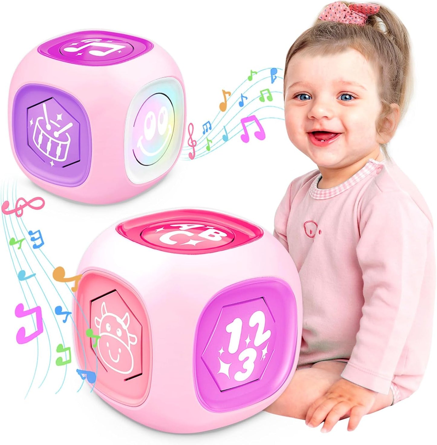 Musical Learning Toys for 1+ Year Old Girl, Bilingual Early Learning Educational Cube with Light & Sound, Baby Girl Toys 12-18 Month, Christmas Birthday Gifts for Toddler Girl 1-2 Year Old