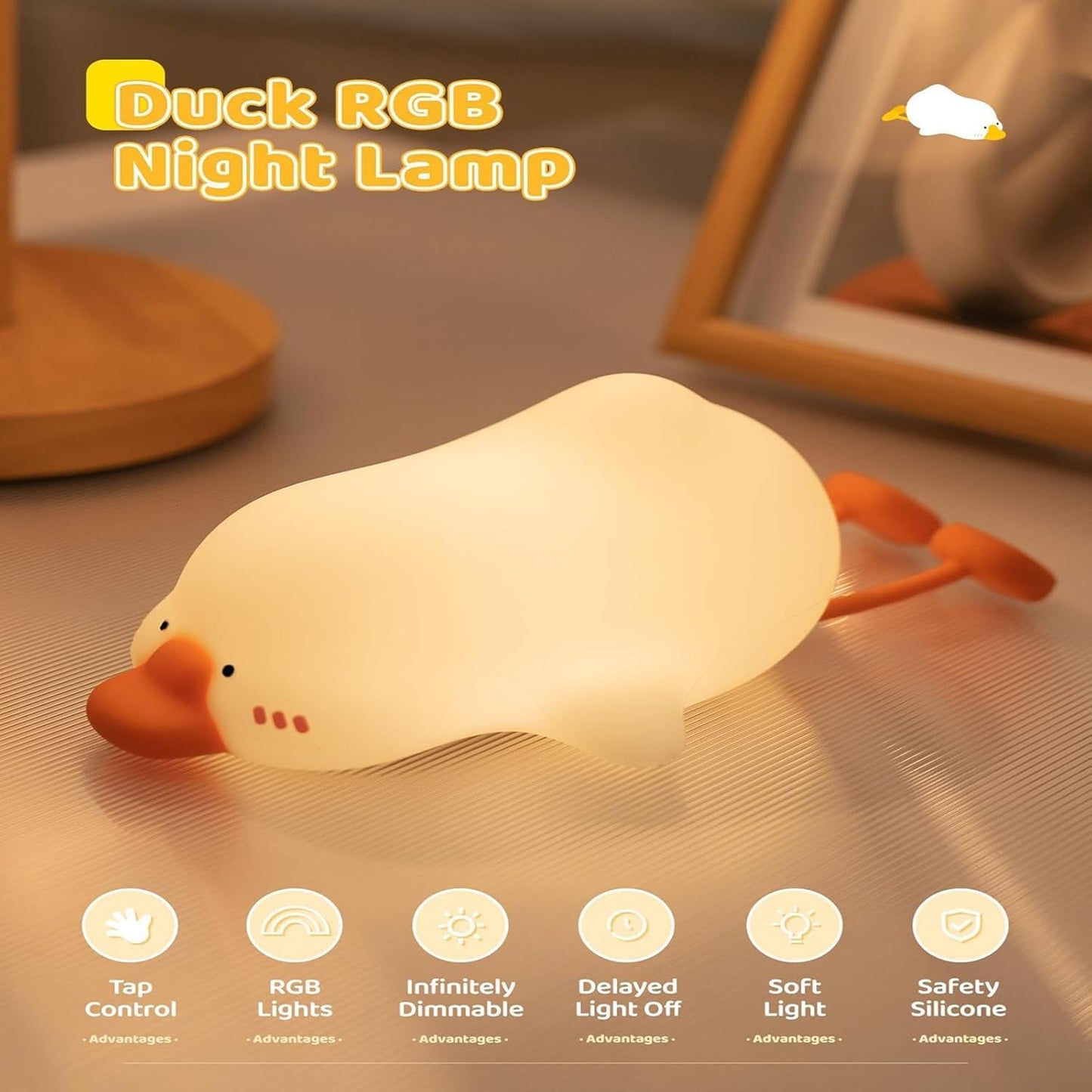 Big Goose Night Light，Squishy Silicone Kids Lamp, Dimmable 3-Gear Warm Light with Tap Control, BPA-Free Baby Cut LED Nightlight for Nursery Bedrooms Camping & Party Decor