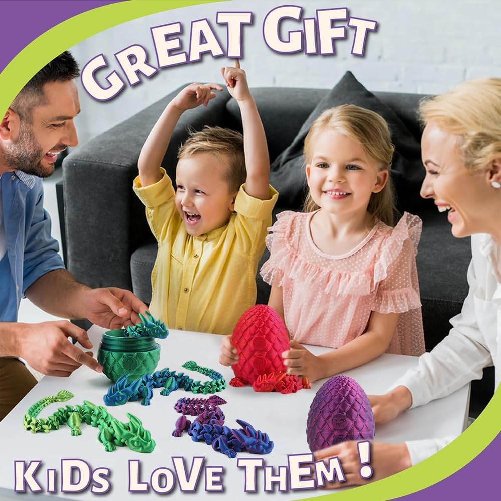 STONESTAR 3D Printed Dragon Fidget Toys, 12" Full Articulated Dragon in Mystery Egg, Home Office Decor Executive Desk Toys Xmas/Easter Gift for Dragon Lovers (Laser Yellow/Green)