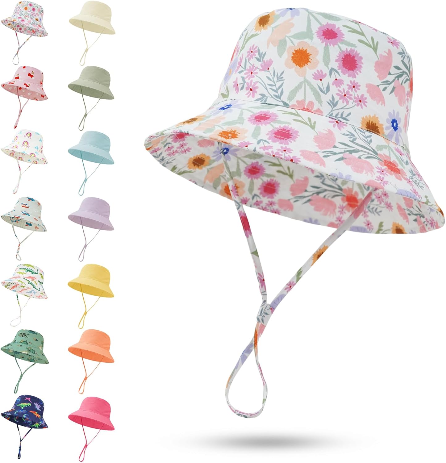 Baby Sun Hat 0-6 Years Toddler Boys Girls Adjustable Bucket Hats Kids Bucket Hats UPF 50+ Wide Brim Beach Swim Pool