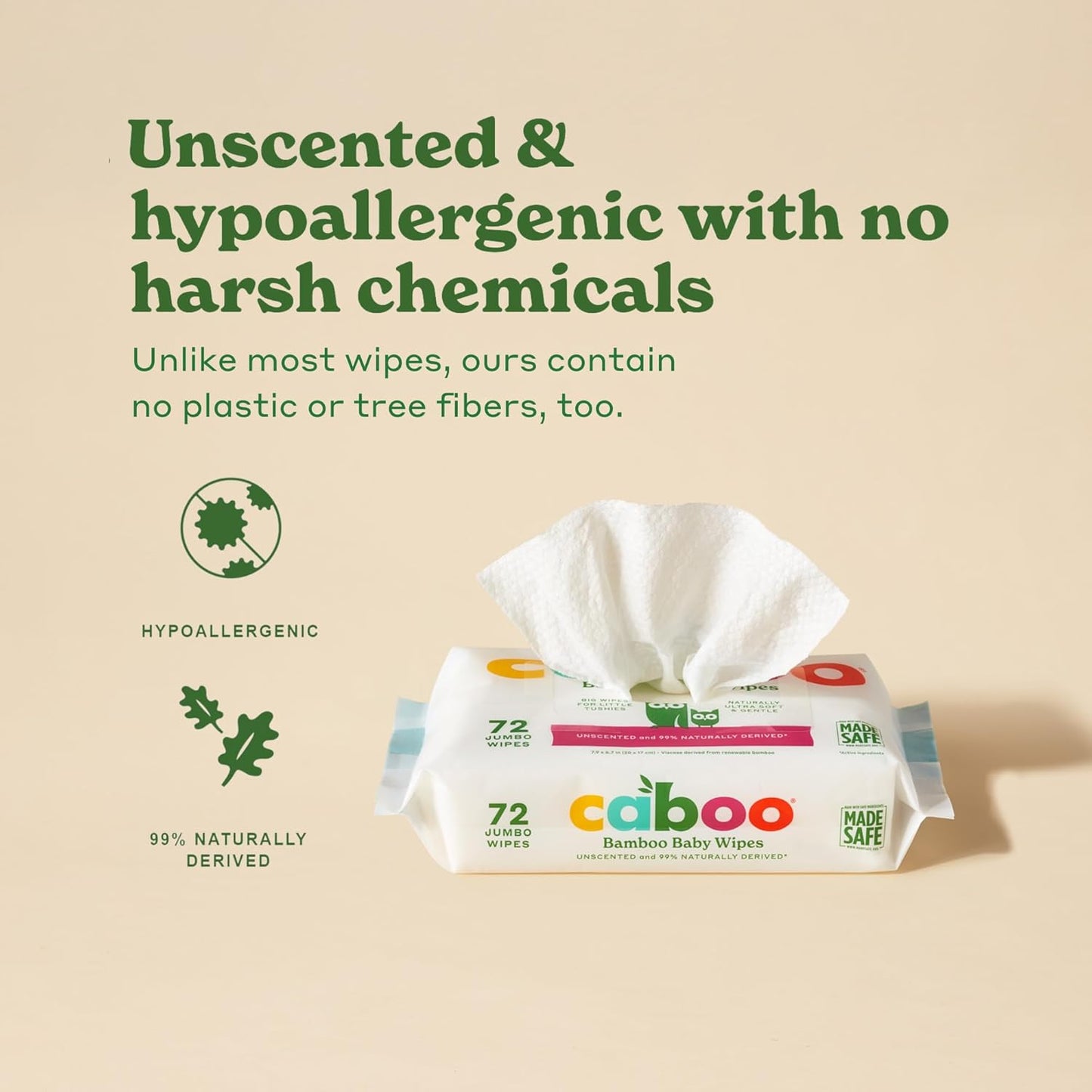 Caboo Baby Wipes, Made with Bamboo Viscose, Certified Made Safe Ingredients, Unscented Baby Wipes Good for Sensitive Skin, 72 Wipes Per Travel Pack, Bulk Total of 864 Wet Wipes