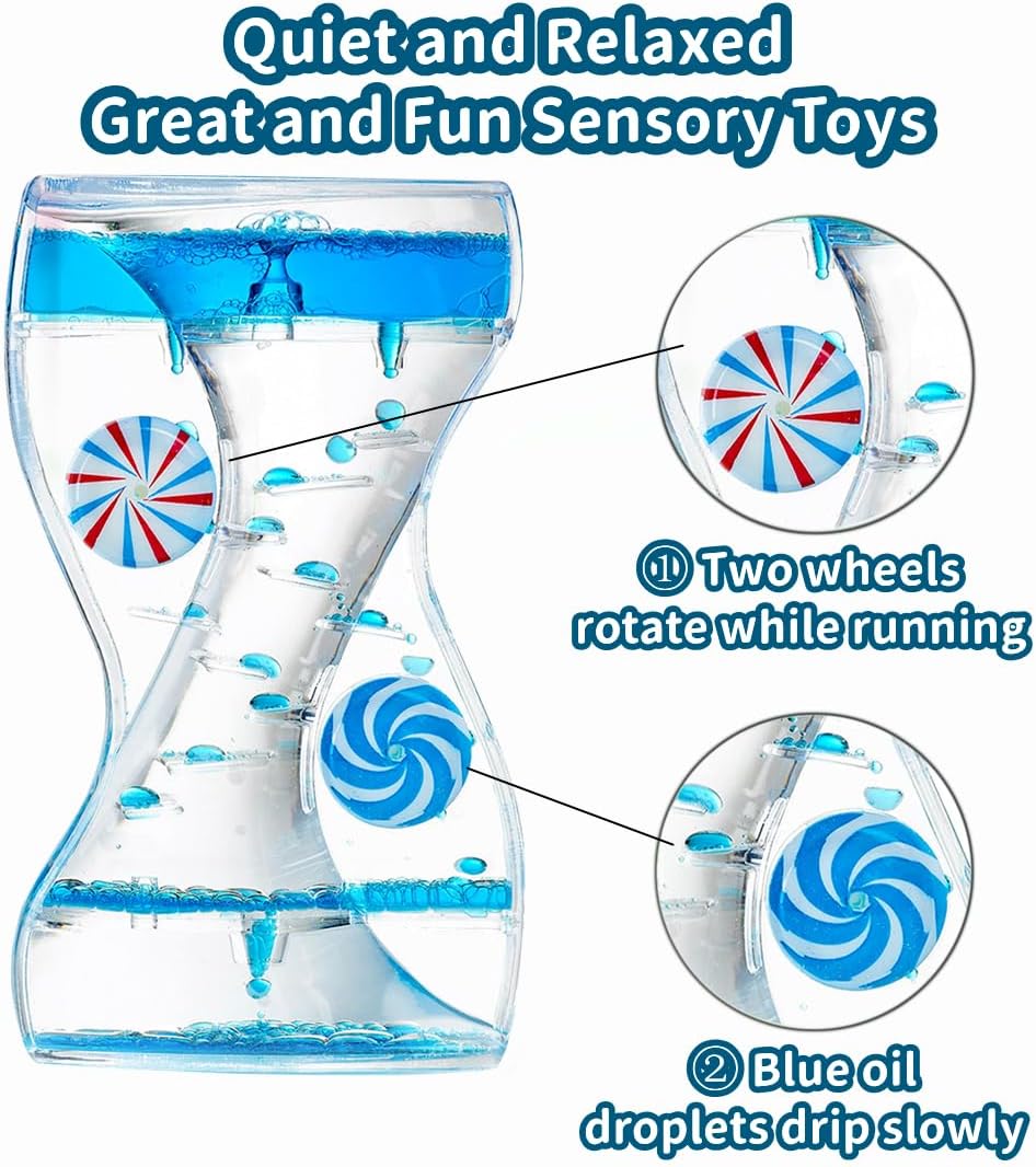 Liquid Motion Bubbler Pens Duple Wheel Colorful Timer Fidget Pens for Kids Sensory Toys Liquid Motion Bubbler Pen for Stress Relief and Anxiety Desk Toys Bubbler Timer Gifts for Kids 2 Pack Blue