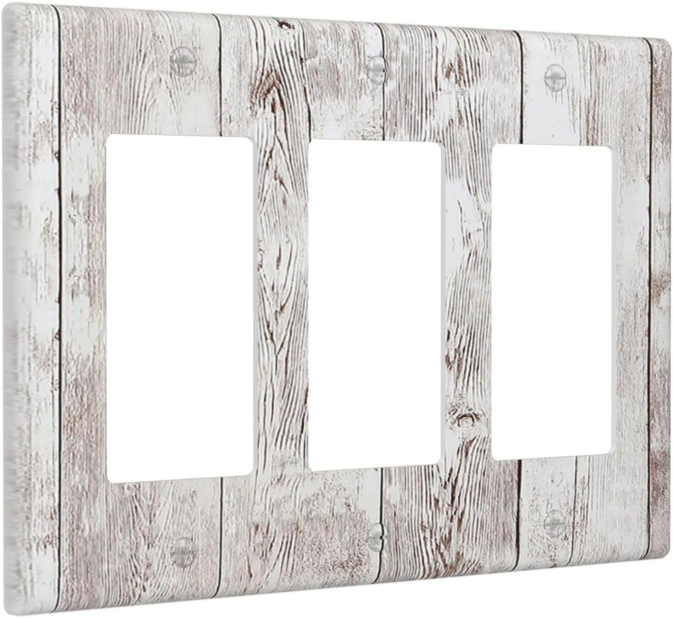 Light Switch Covers Rustic Vintage White Wood Grain 3 Gang Rocker Electrical GFCI Decorative Triple Outlet Wall Plate Cover Switchplate for Farmhouse Home Decor