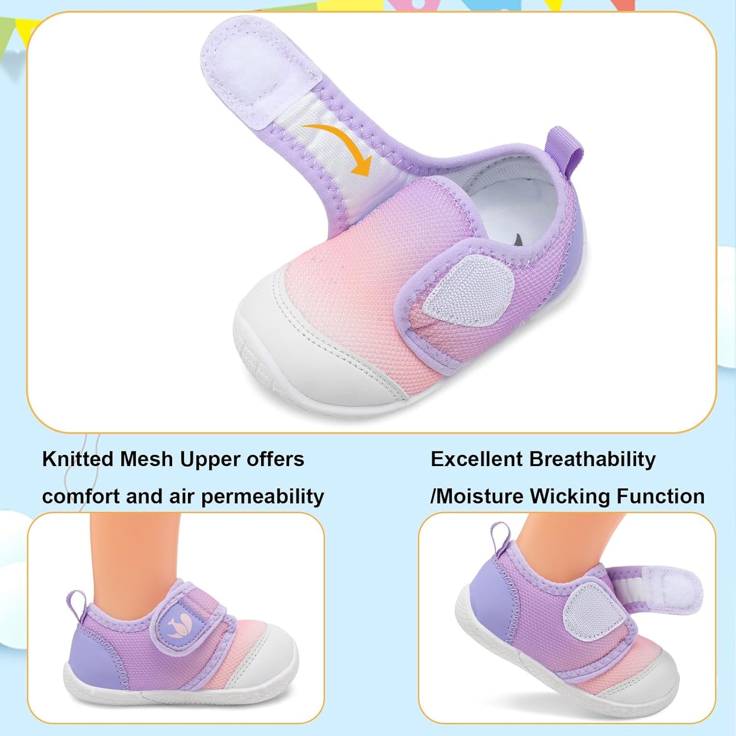 FEETCITY Baby First Walking Shoes Boys Girls Infant Sneakers Crib Shoes Breathable Lightweight Slip On Shoes