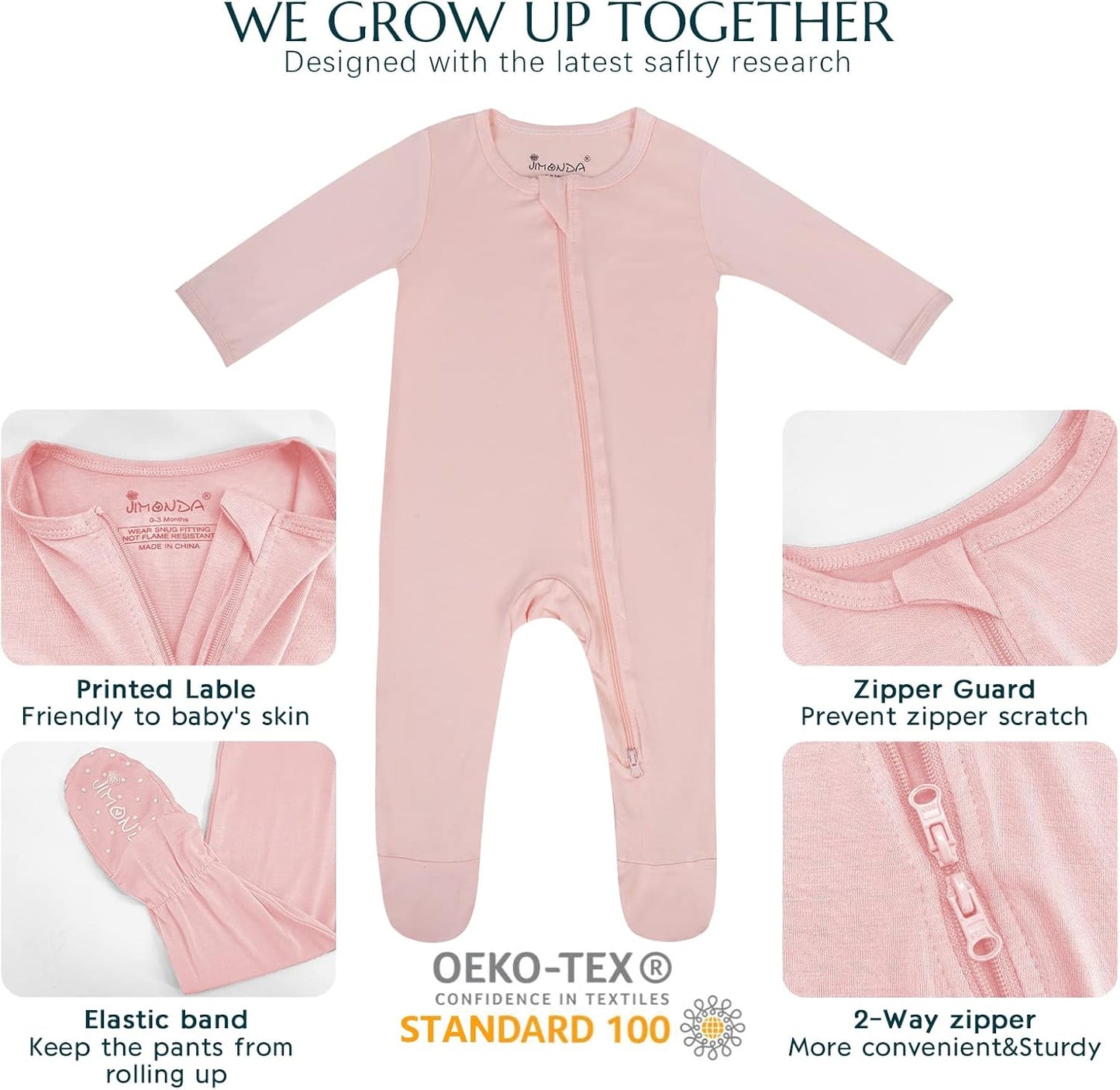 Jimonda Baby Romper Boys Girls Bamboo Pajamas 2-Way Zipper Footed Unisex Zip-Up Sleepers Sleep and Play pjs