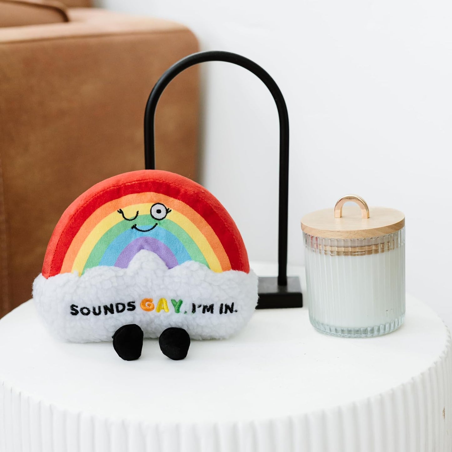 Rainbow Plushie, Funny Meme Gag Gift, Comical Plush Collectible, White Elephant, Stocking Stuffer Present, Great for Emotional Support, Fun Desk Accessory, Weighted Base for Display