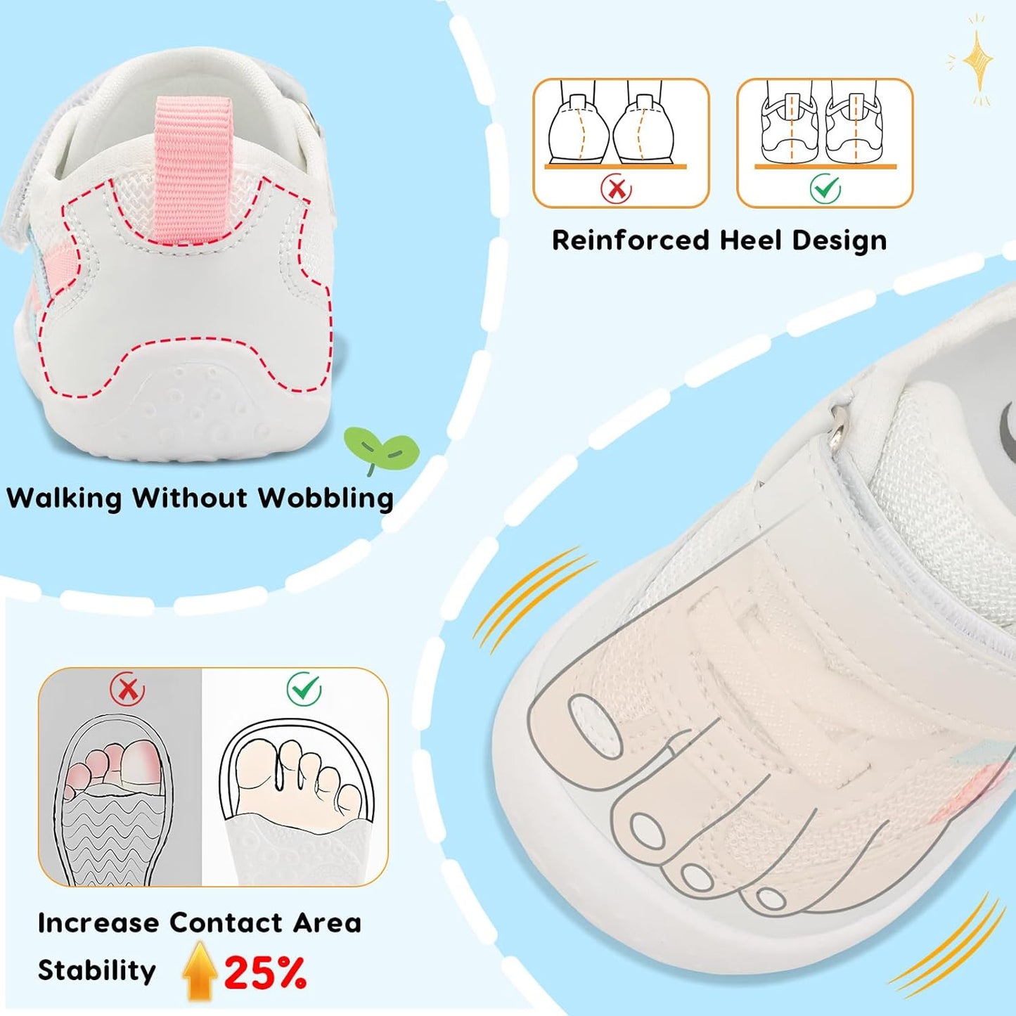 Scurtain Baby Shoes Boy Girl First Walking Shoe Infant Crib Breathable Sneakers Lightweight Barefoot Shoes for Babies