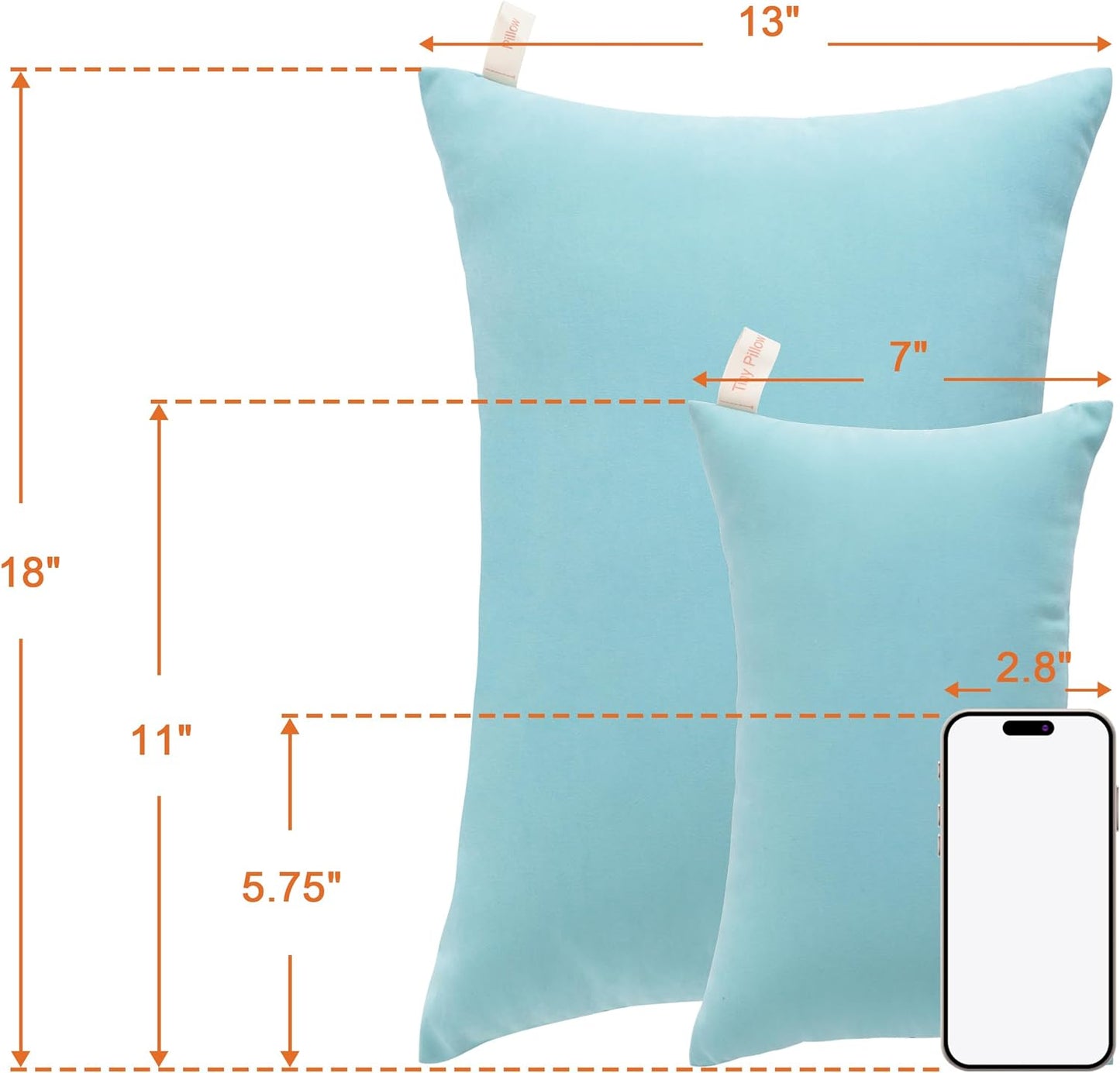 NTBAY Tiny Pillows, Down Alternative 7"x11" Microfiber Mini Pillow for Travel, Pets, Soft Machine Washable Small Pillows for Neck, Wrist, Lumbar and Knee, Aqua