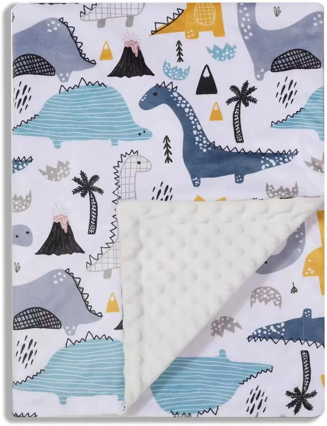 Baby Blanket for Boys Girls Soft Minky with Double Layer Dotted Backing, Color Dinosaurs Printed 30 x 40 Inch Receiving Blanket