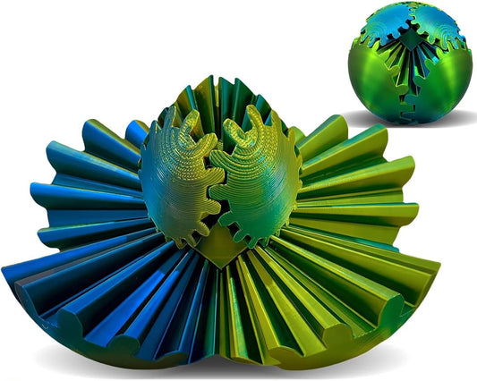 Gear Ball, Gear Sphere 3D Printed Gear Ball Fidget Toy Spin Ball, GearSphere Desk Toy, Stress Ball, Fidget Ball, Gear Toy for Stress and Anxiety Relaxing (Laser Yellow Blue)