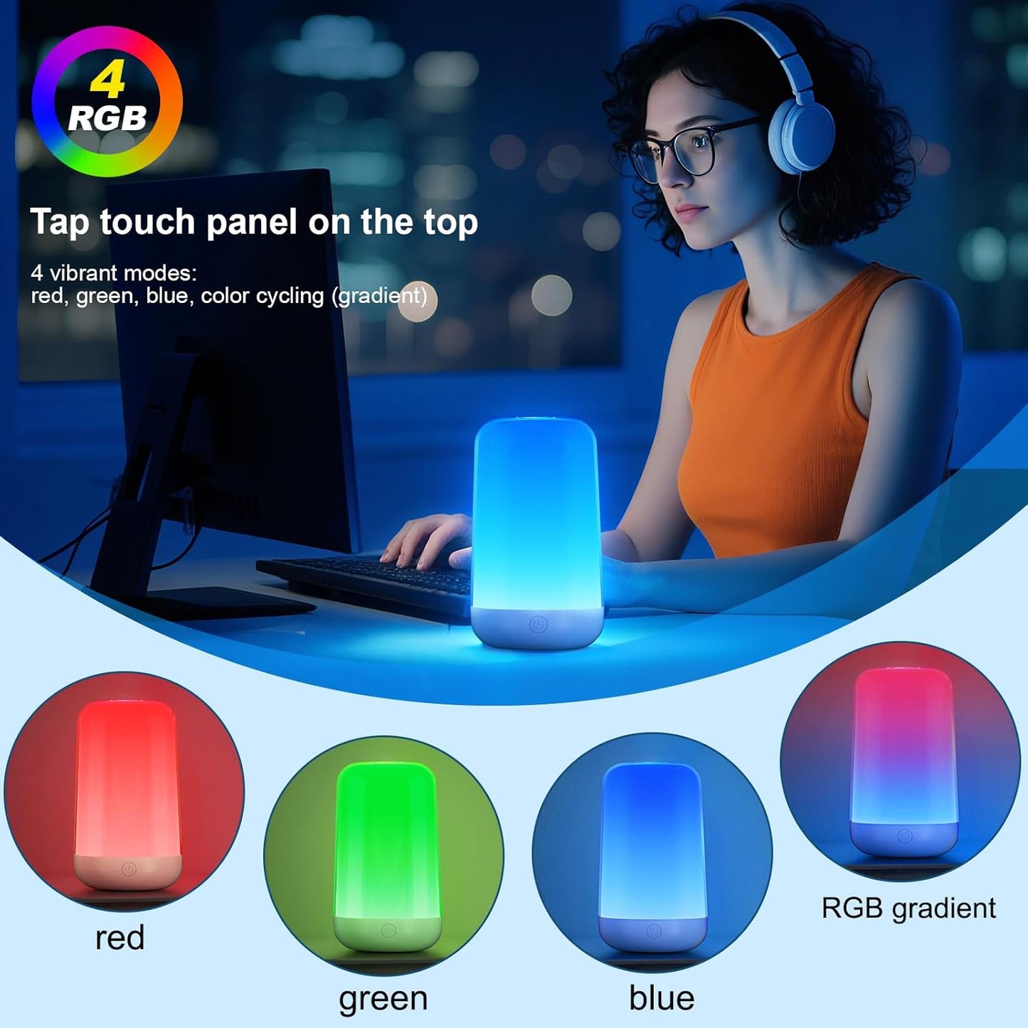 FRIDEKO HOME 2 Pack RGB Touch Bedside Lamp for Nightstand, 3 Color Temperatures Rechargeable Battery Night Light, Dimmable Mood Lighting for Bedroom Living Room Nursery, Breastfeeding, Kids, Adult