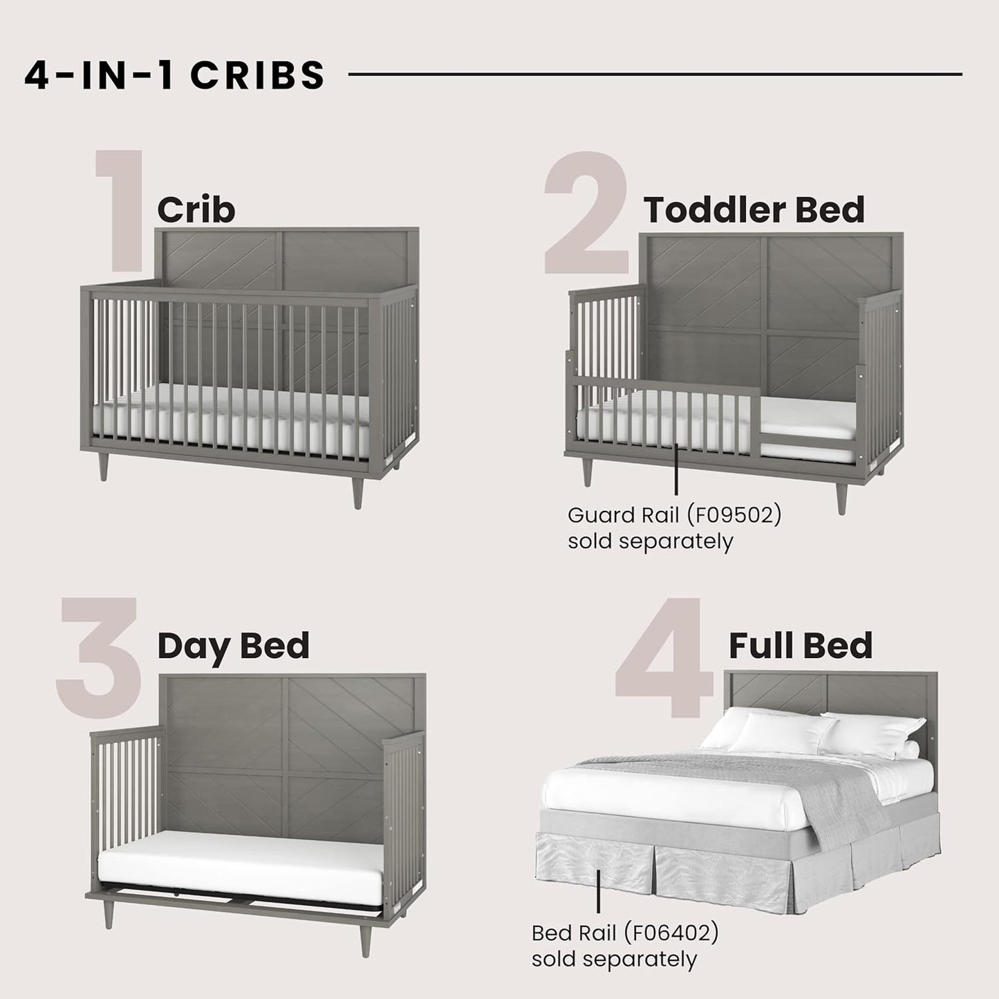 Child Craft Surrey Hill 4-in-1 Convertible Crib, Baby Crib Converts to Day Bed, Toddler Bed and Full Size Bed, 3 Adjustable Mattress Positions, Non-Toxic, Baby Safe Finish (Lunar Gray)
