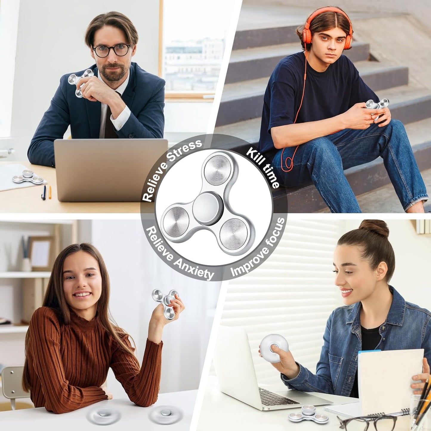 Metal Fidget Spinner for Adults, Silent Sensory Fidget Toys Adults Hand Spinners for ADHD Anxiety Stress Relief, Desk Toys for Office, Birthday Gifts Stocking Stuffers Classroom Prizes