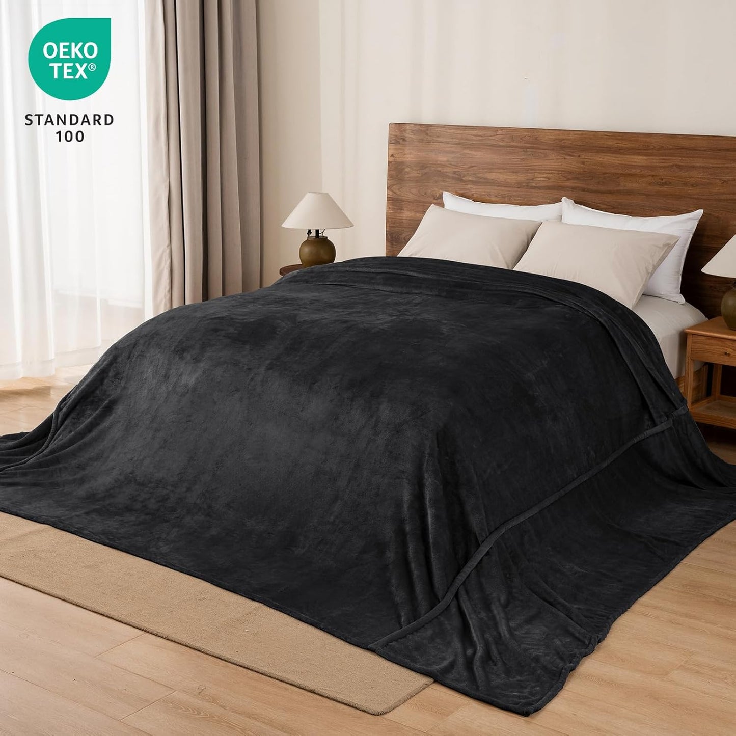 PHF Oversized King Fleece Blanket 120"x120", No Shed No Pilling Big Soft Blanket, Extra Large 10'x 10' Lightweight for Bed, Sofa Travel and Camping, Suitable for All Season, Black
