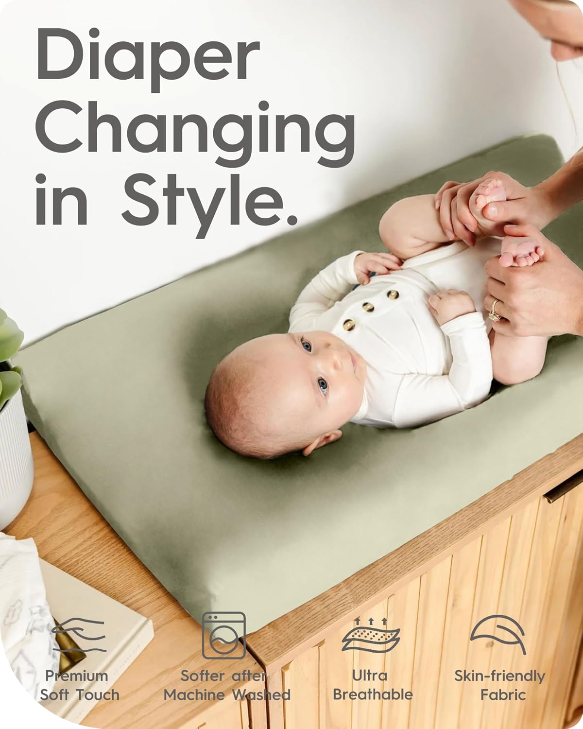 Changing Table Sheets - TotBasic Premium Soft Pink Diaper Changing Pad Cover, Ultra Stretchy Green Changing Table Cover - Suit for Baby Boy and Baby Girl, 2 Pack (Sage + Blush)