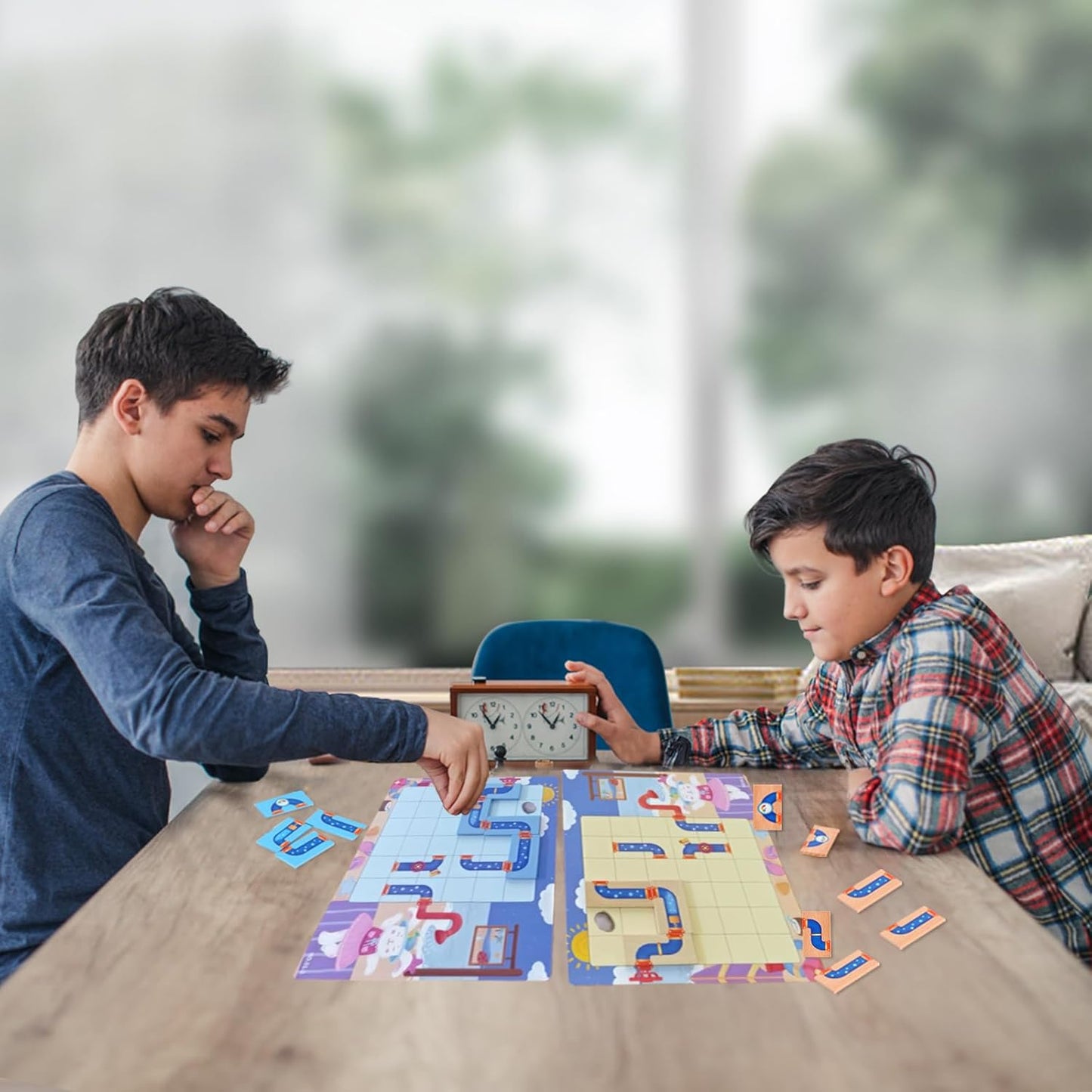 Logical Puzzle,Sequence Matching Game,with Game Cards（30 Scenes）,Classic Path Planning Game,STEM Educational Toys,Family Game,Logic Labyrinth Games for Adults and Kids(2 Puzzles).