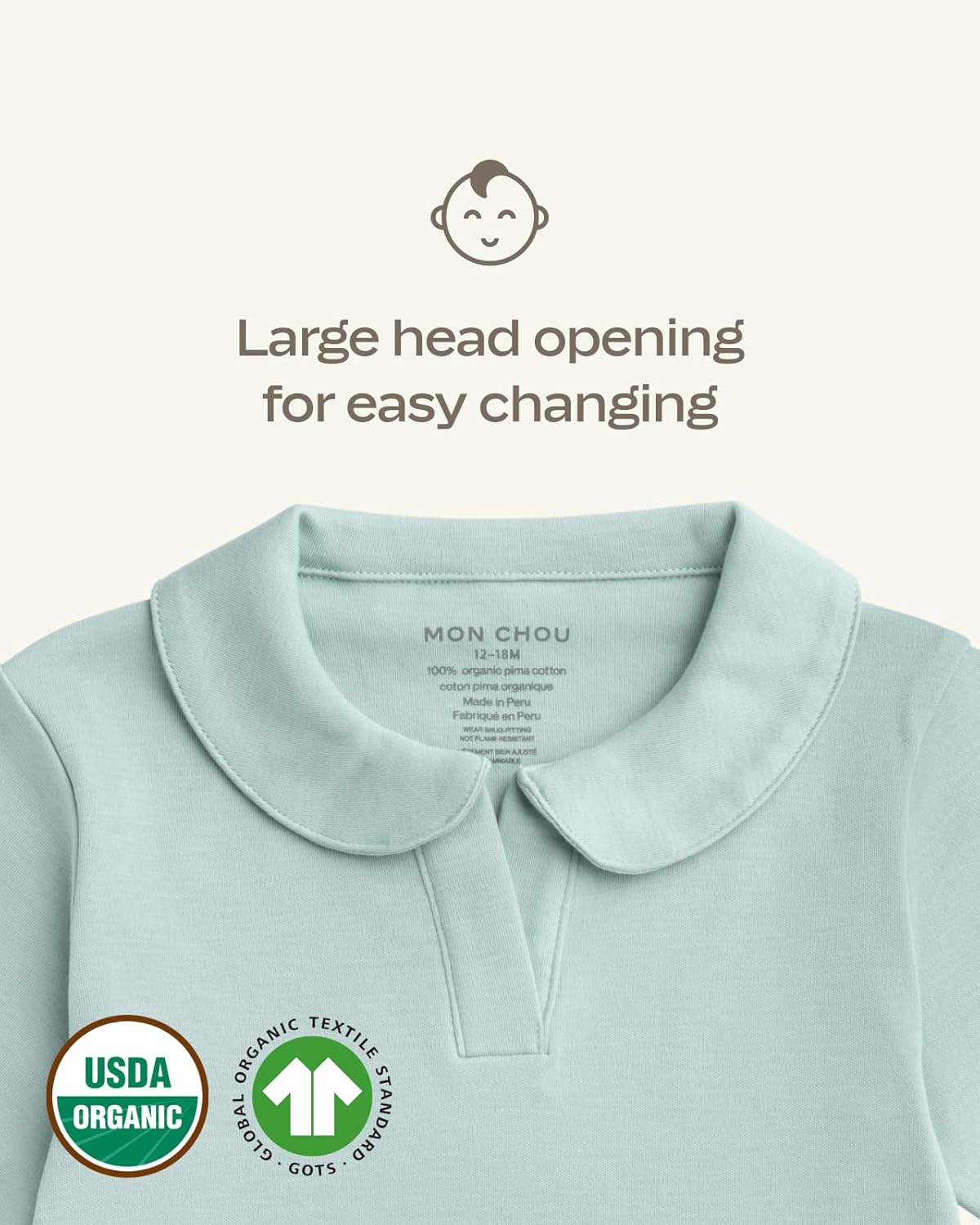 MON CHOU Premium Long Sleeve Bodysuit - Luxuriously Soft, 100% Pima Cotton Baby Bodysuit with Collar - Organic Cotton Baby Clothes (Cocoa, 18-24 Months)