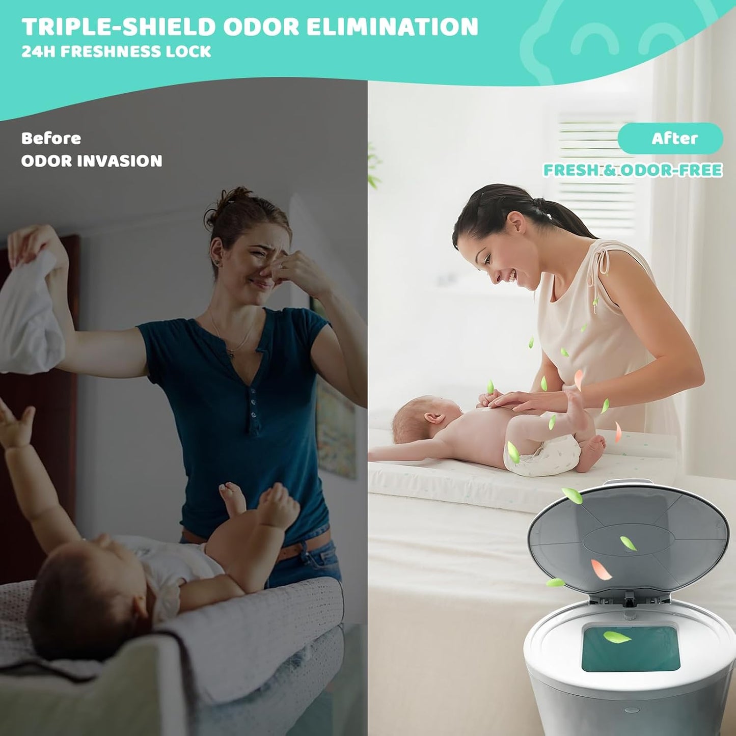 [2 Pack] Newnice Diaper Pail Refill Bags for Dekor Classic Diaper Pail, 30% Extral Thicker Diaper Genie Refills, Continuous Liners For Baby & Adult Diapers, Nursery Trash Solution