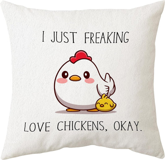 Sidhua Farmhouse Chicken Themed Pillowcase Decorations for Home, I Just Freaking Love Chickens Okay Chicken Throw Pillow Cover 18”x18”, Chicken Lover Gifts, Farmer Girl Woman Gifts