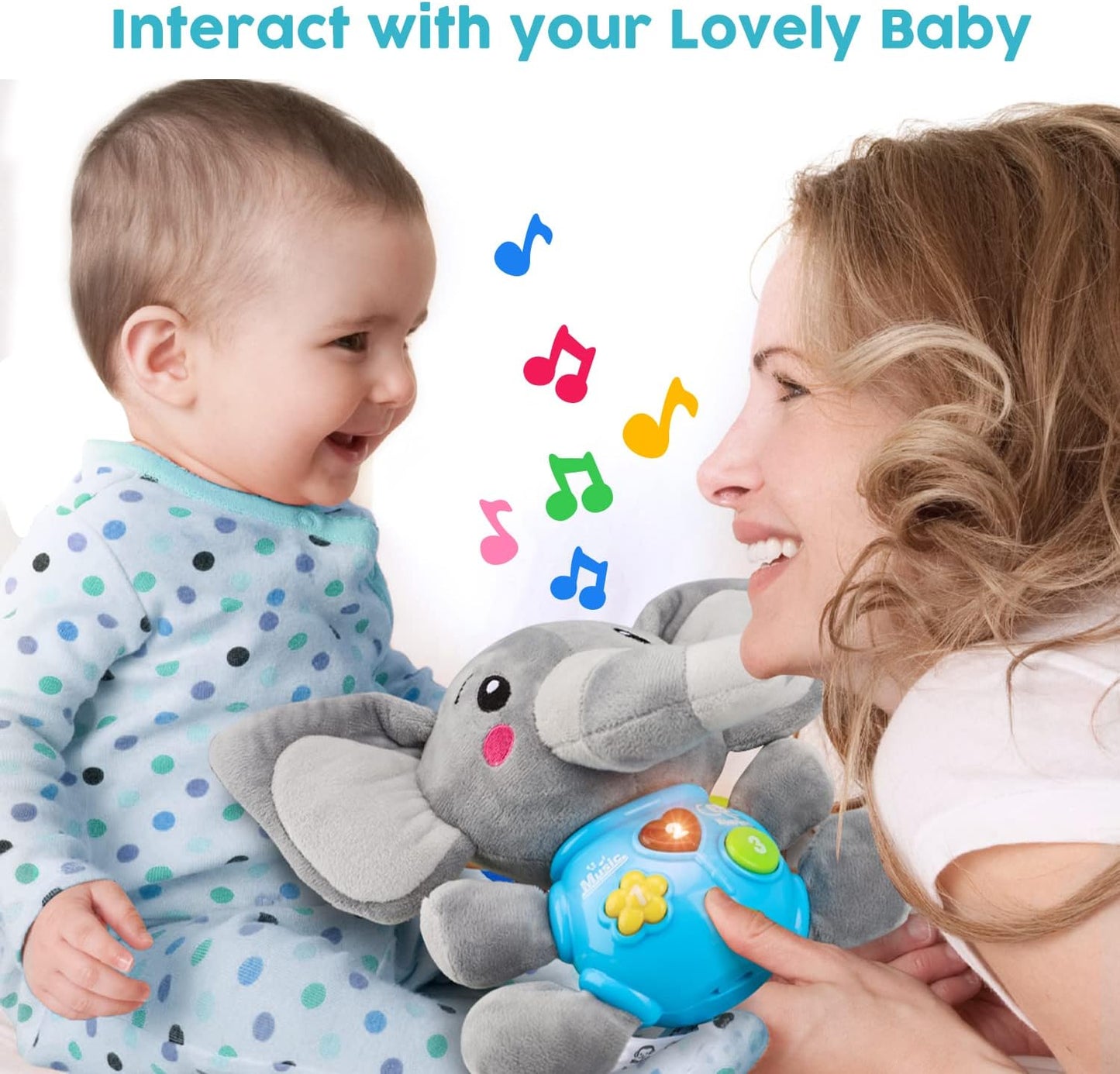 STEAM Life Baby 3-6 Months Boy Gifts Musical Toys Plush Elephant Infant 0-6 6-12 Month Light Up Stuffed Aminal for Newborn Toddler