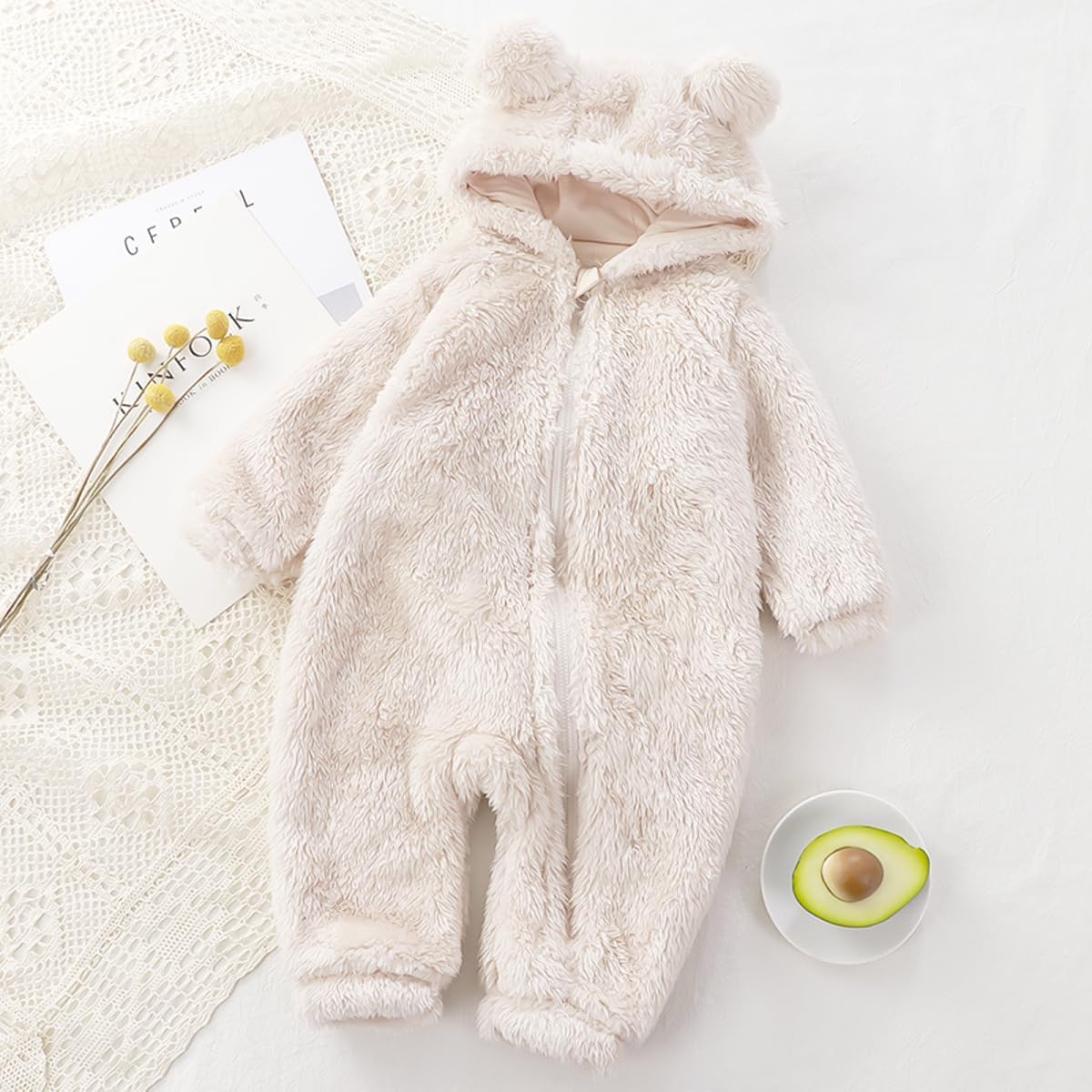 Newborn Baby Bear Fleece Romper One-Piece Footies Jumpsuit Pajama Infant Outfit for Baby Boys Girls