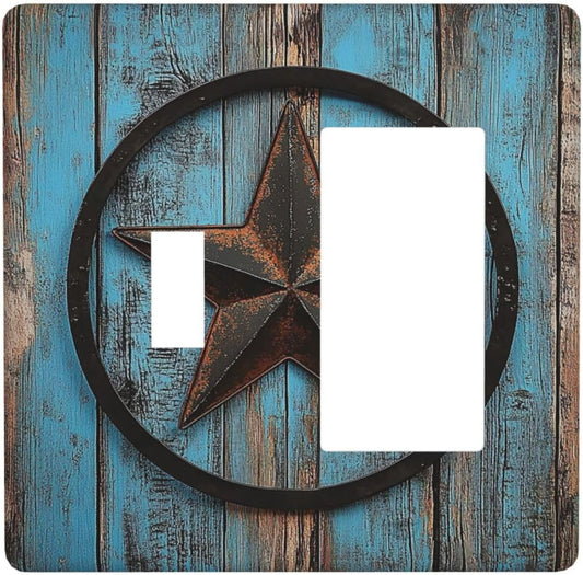 Outlet Covers Rustic Wood Country Barn Texas Star On Teal 1 Toggle 1 Rocker Combination Decorative Wall Plate Electrical Switch Plates Light Switch Cover Plate For Farmhouse Cabin Decor