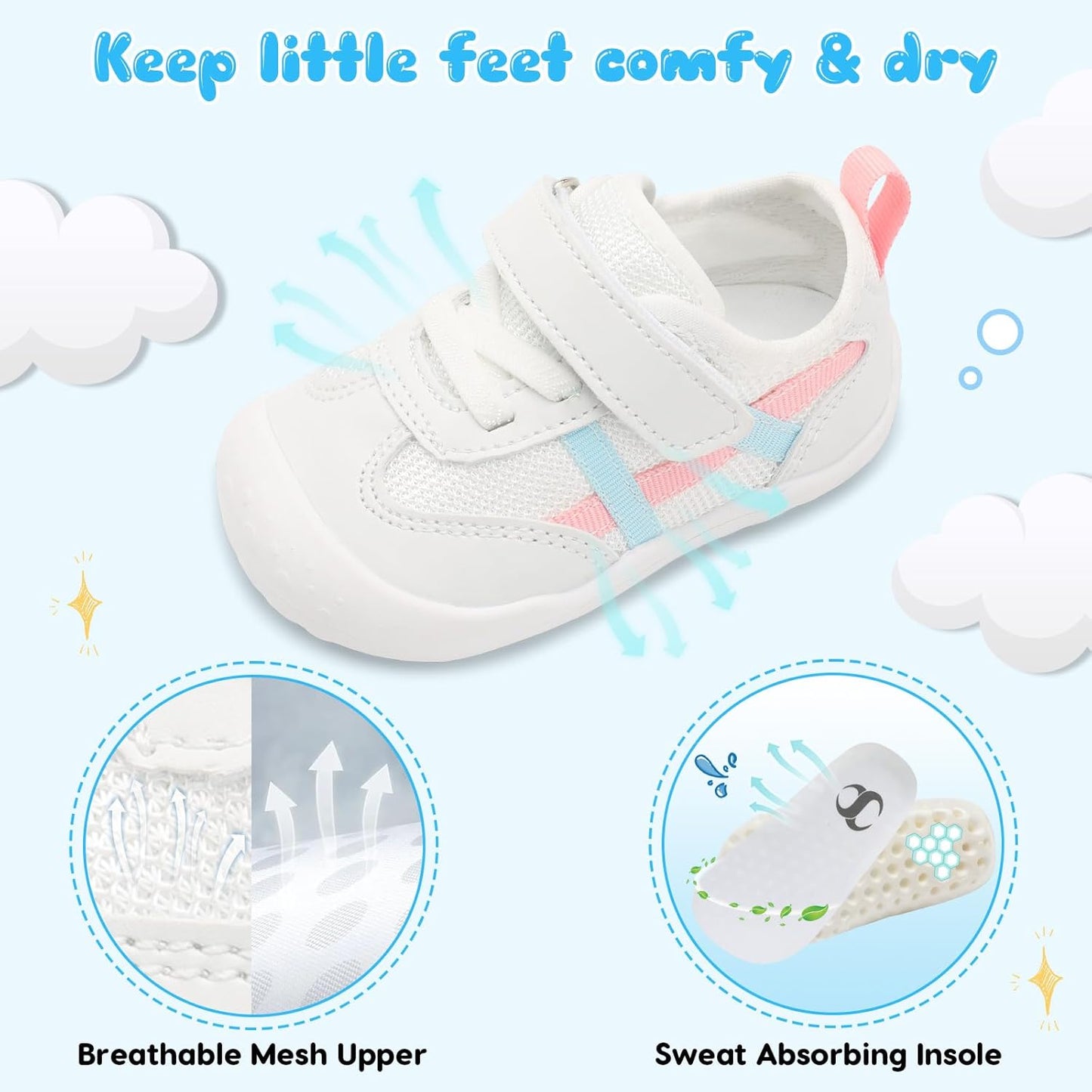 Scurtain Baby Shoes Boy Girl First Walking Shoe Infant Crib Breathable Sneakers Lightweight Barefoot Shoes for Babies
