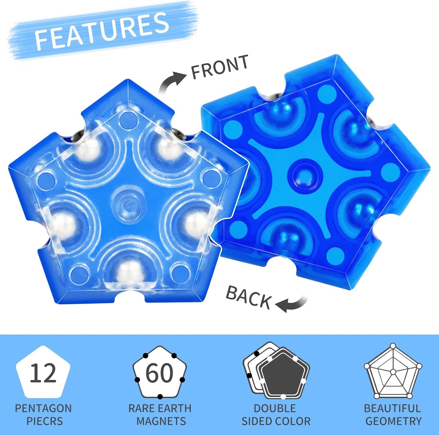 TEMI Fidget Sphere Toys of Fun Executive Desk Toy Puzzles for Adults 14+ Years Old Boys and Girls (blue pentagon-A901-4)