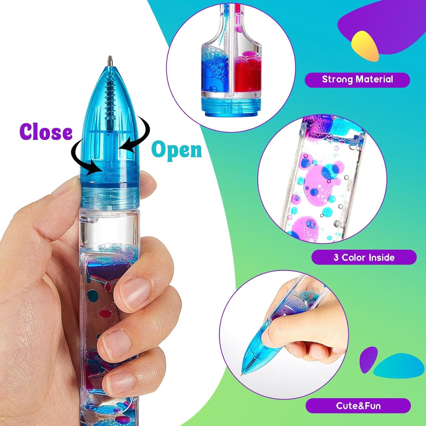 3 Pcs Liquid Motion Bubbler Pens Cool Pens Fidget Pen Fun Liquid Timer Pen Fidget Toys Office Desk Toys Novelty Gifts for Autism Adhd Anxiety Stress Relief Sensory Play (Blue, Purple, Yellow)