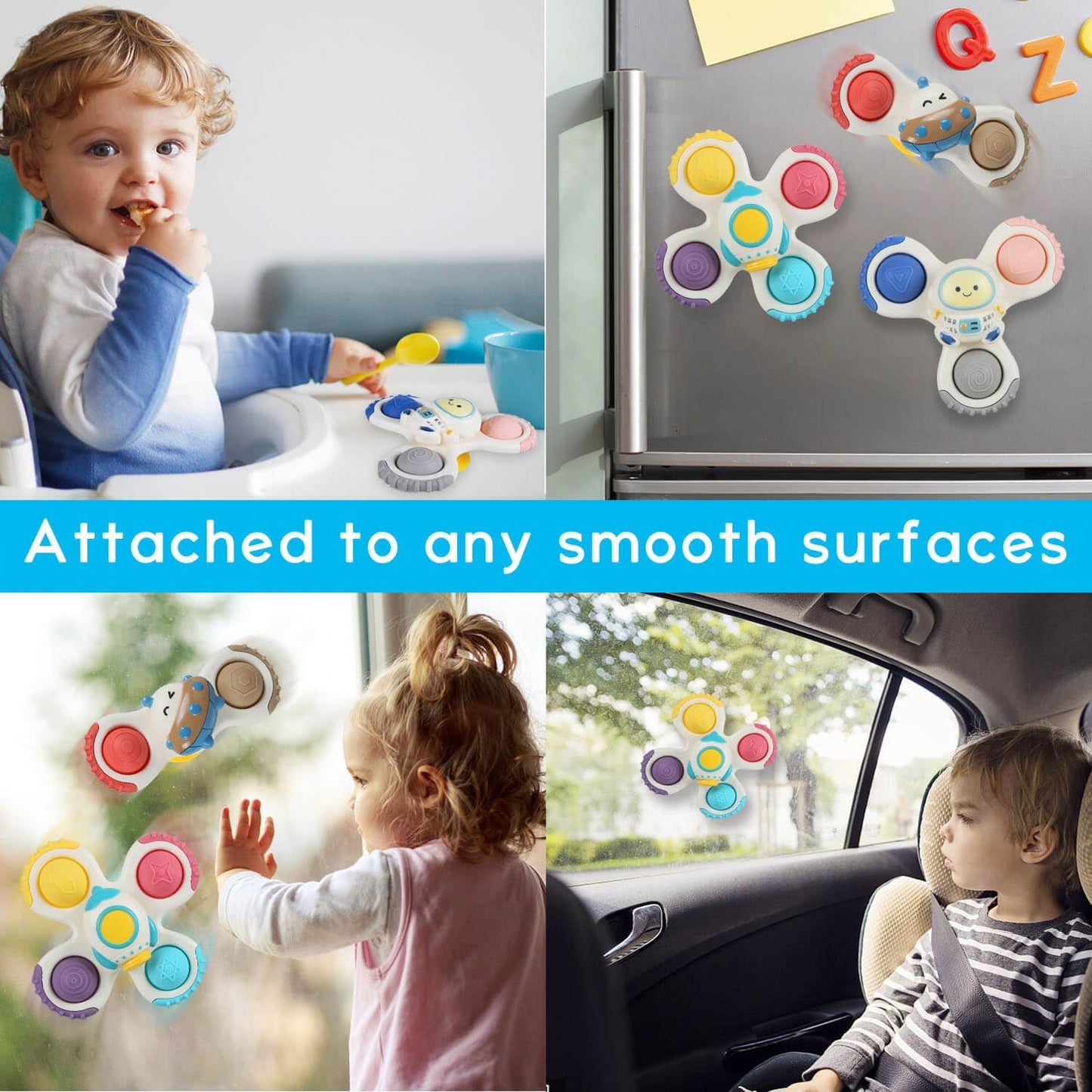 Suction Cup Spinner Toys for Baby 1 2 Year Old Boys and Girls Bath Toys Pop Sensory Fidget Spinners Toy for Toddlers 1-3 Birthday Gifts Infant Travel Toys 3 PCS