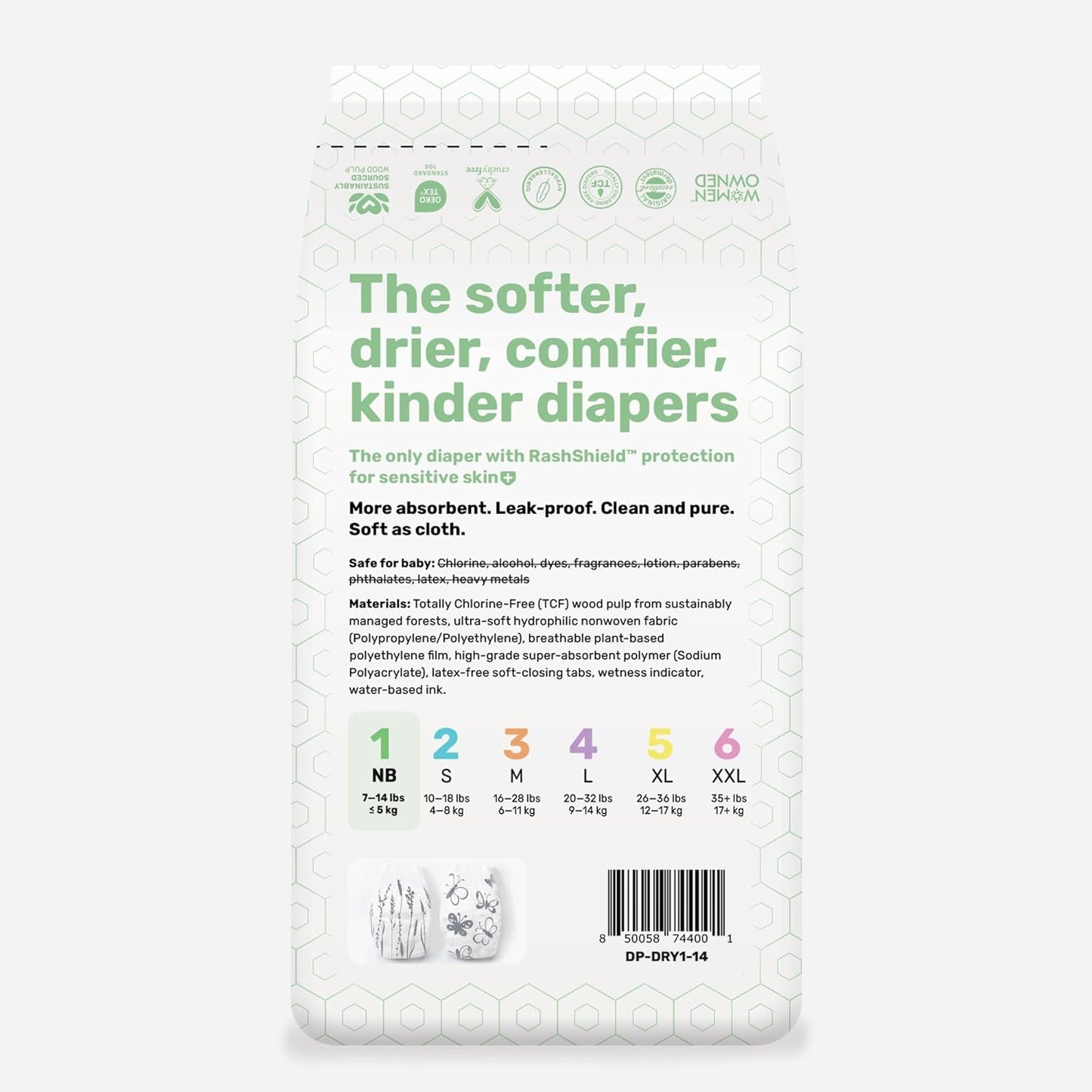 PARASOL Clear+Dry Disposable Diapers | RashShield Protection, Leakproof Design, Hypoallergenic | Size 1, (7-14 lbs) 84 Count