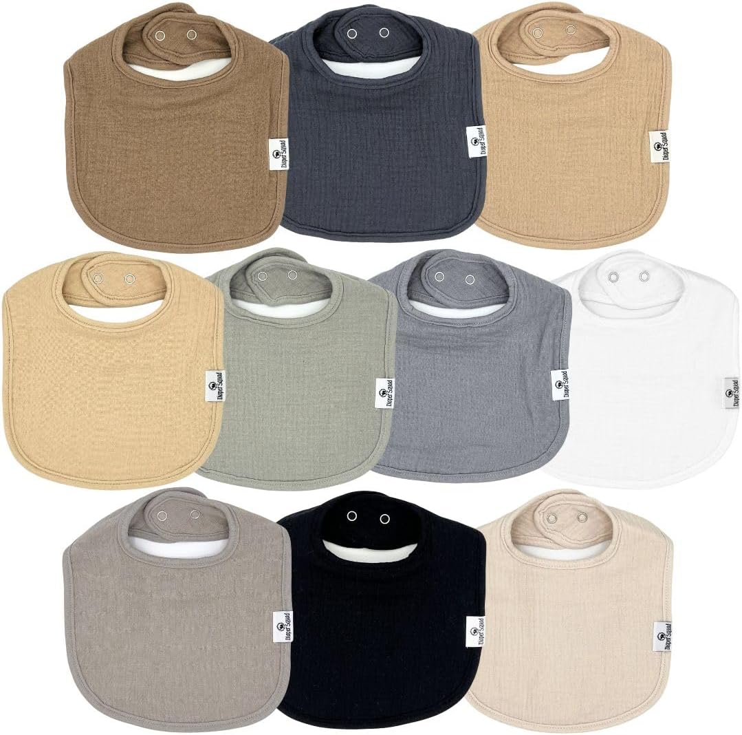 DiaperSquad's Baby Bibs for Drooling and Teething, Bibs for Boys, Baby Girl - Solid Cotton Baby Drool Bibs