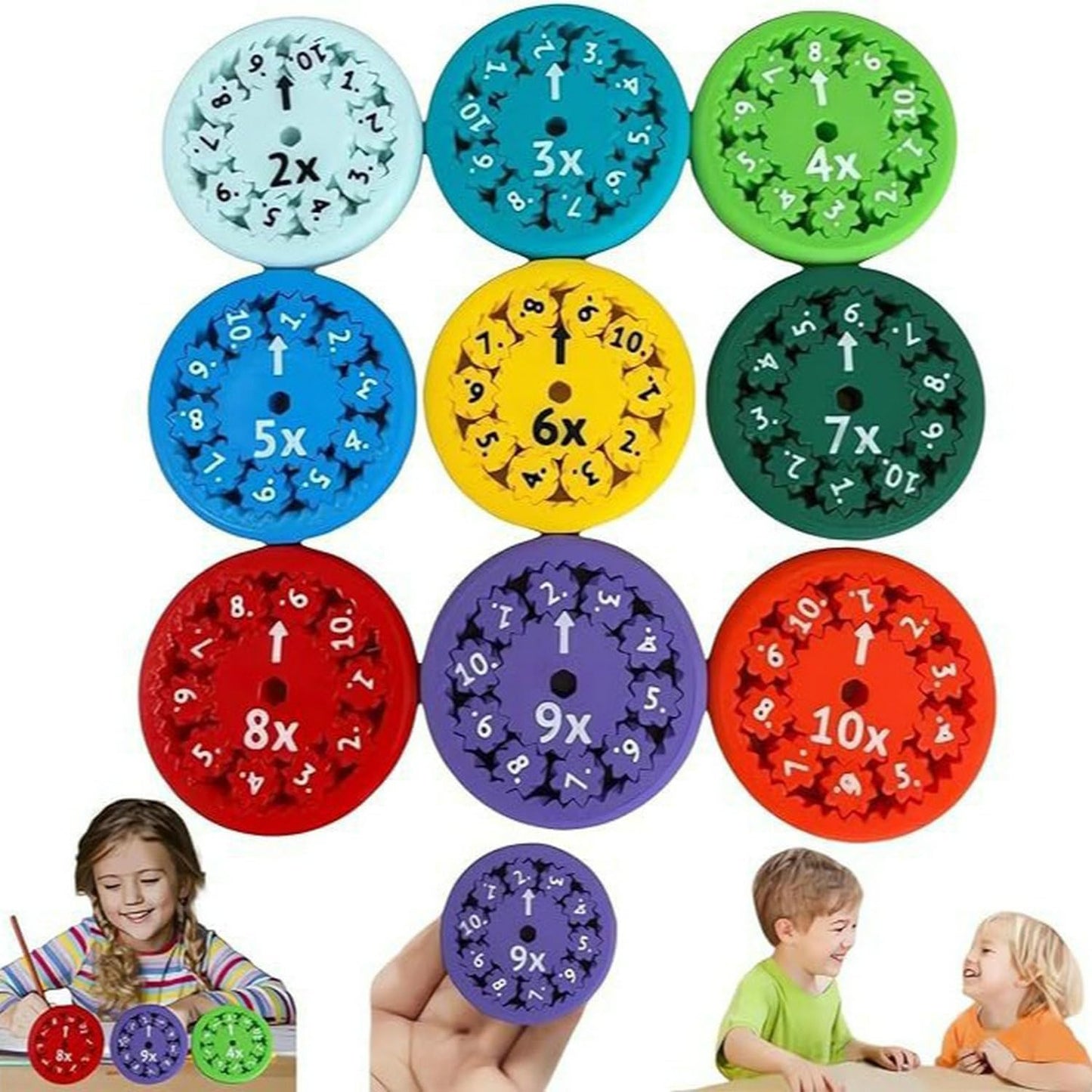 9 Pcs Math Fidget Spinners Toy, Math Fidget Sensory Spinner Counting Toys, Number Fidget Toys for Kids Math Games, Montessori Educational Toys for Kids Learning(Multiplication & Division)