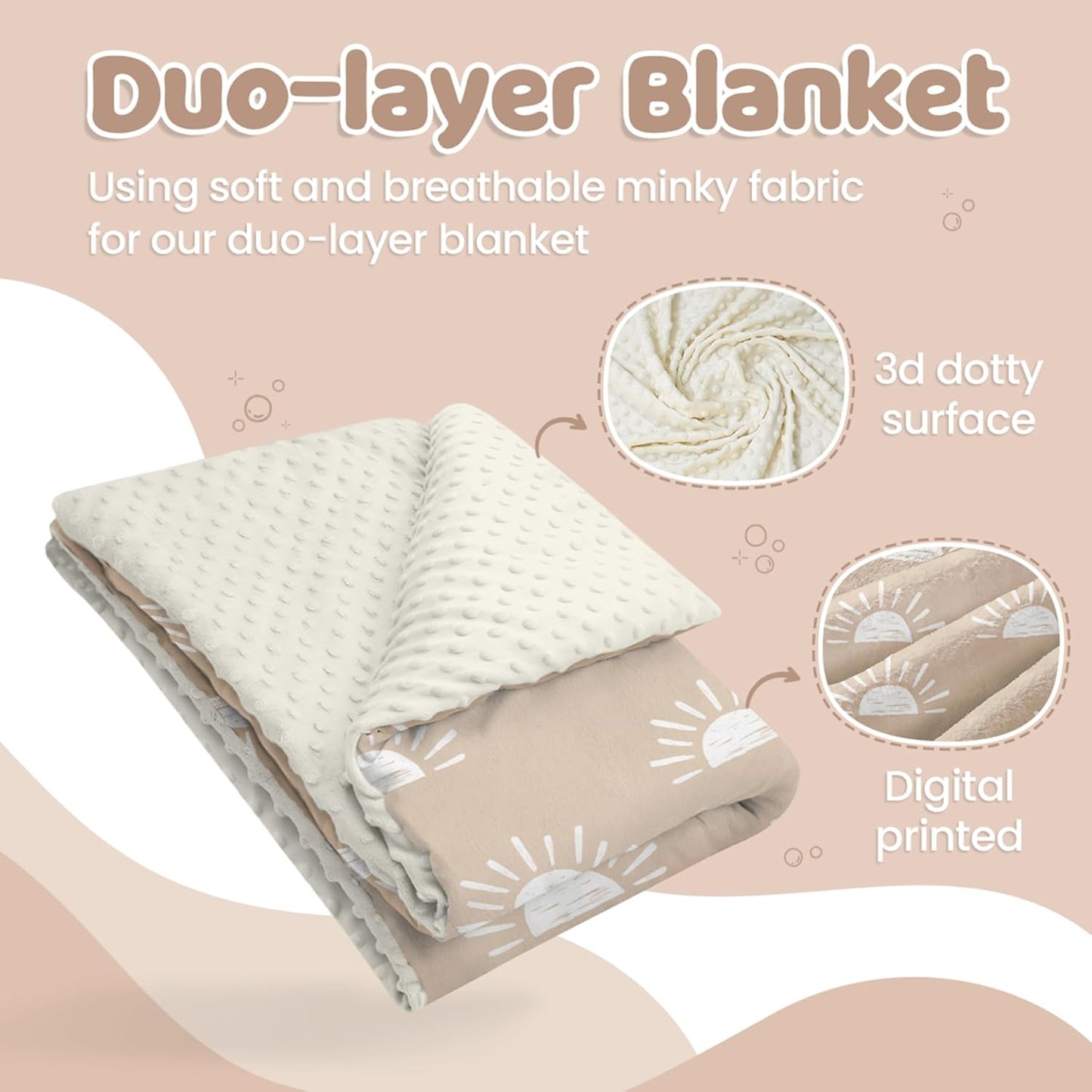 Sun Minky Baby Blanket 30 x 40 Inches for Boys Girls, Soft Plush Receiving Blanket with Dotted Back, Gift for Toddler Newborn Infant Christmas Birthday Baby Shower