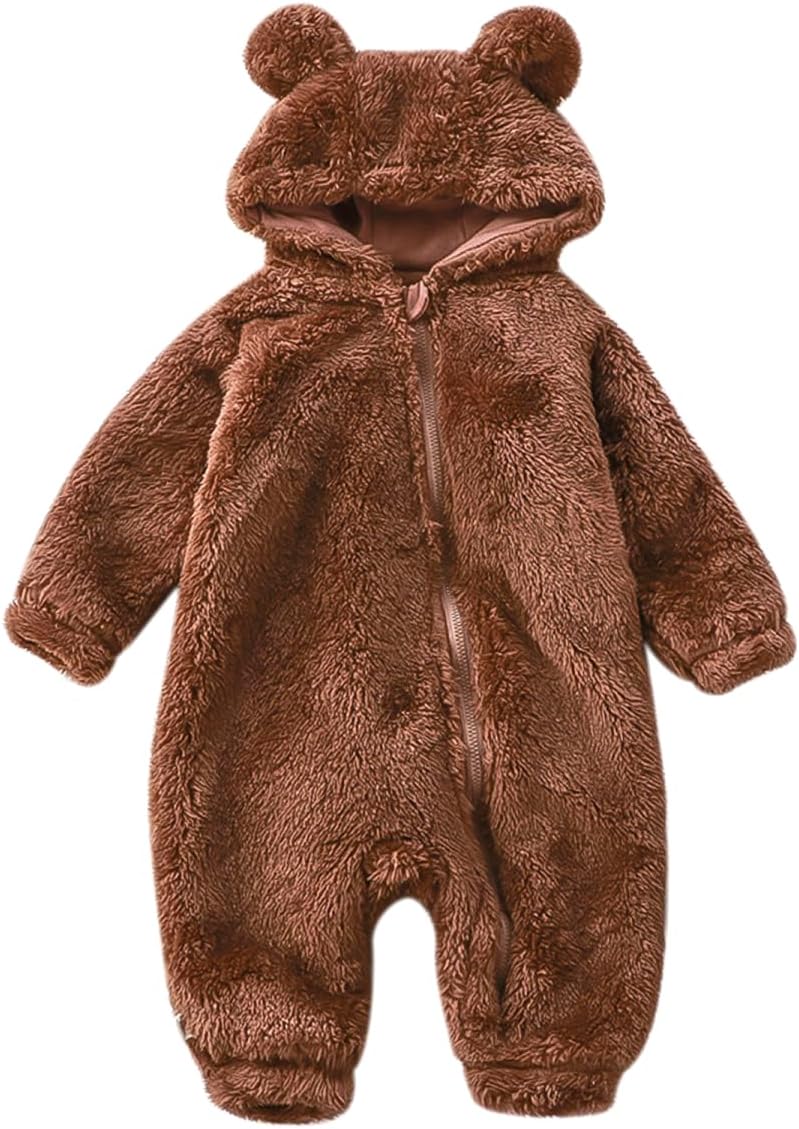 Newborn Baby Bear Fleece Romper One-Piece Footies Jumpsuit Pajama Infant Outfit for Baby Boys Girls